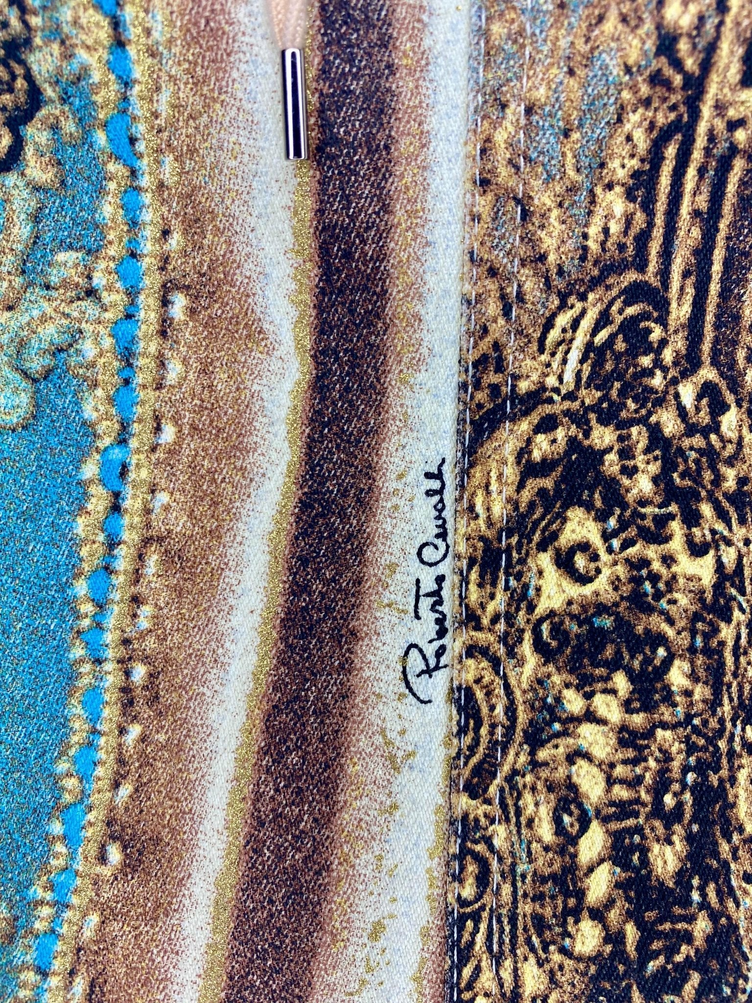 S/S 2003 Roberto Cavalli Baroque Printed Denim Corset Lace Up Skirt - RealList