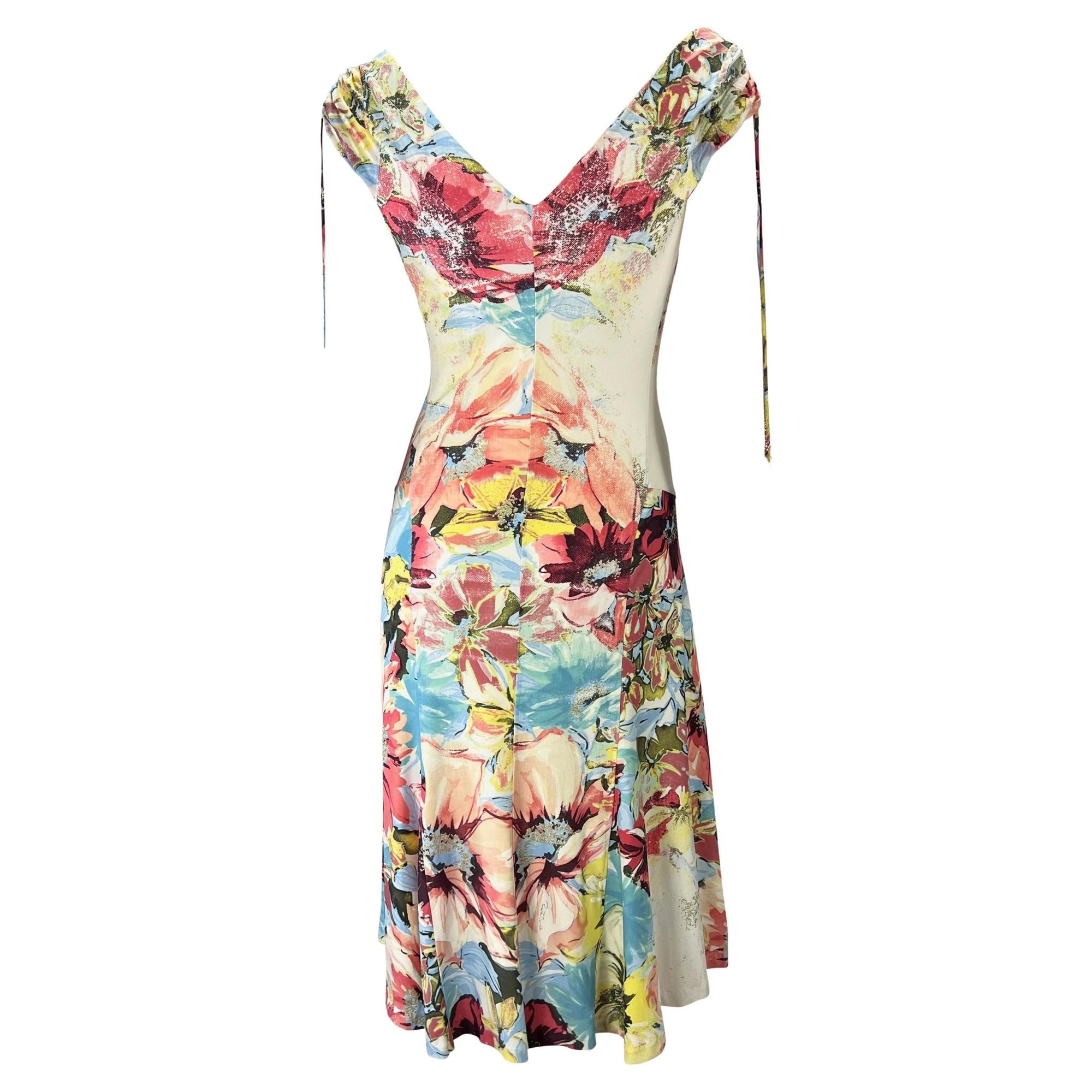S/S 2003 Roberto Cavalli Floral Abstract Watercolor Viscose Stretch Charm Dress - RealList