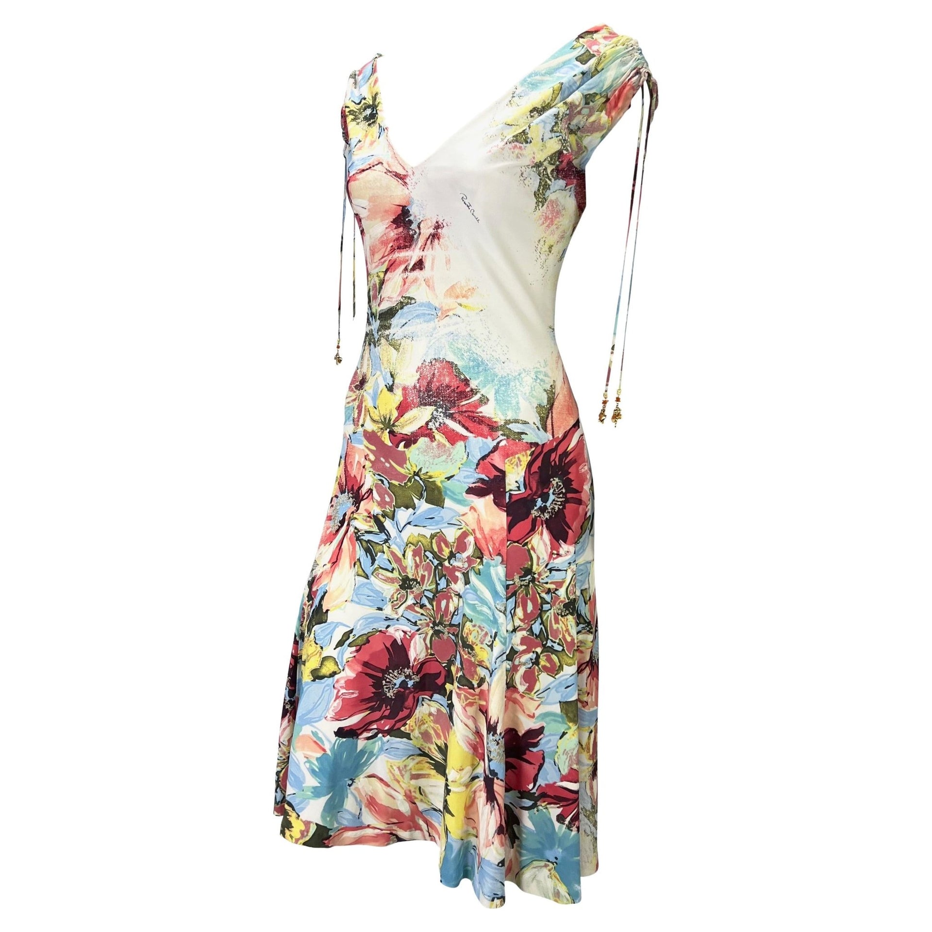 S/S 2003 Roberto Cavalli Floral Abstract Watercolor Viscose Stretch Charm Dress - RealList