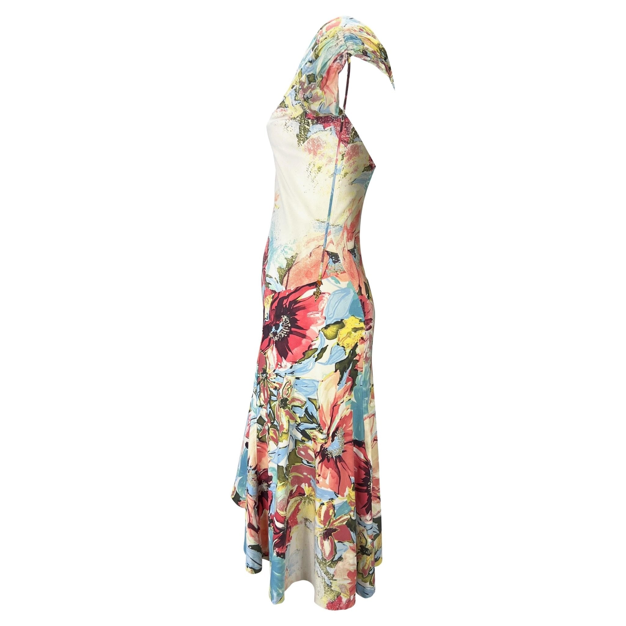 S/S 2003 Roberto Cavalli Floral Abstract Watercolor Viscose Stretch Charm Dress - RealList