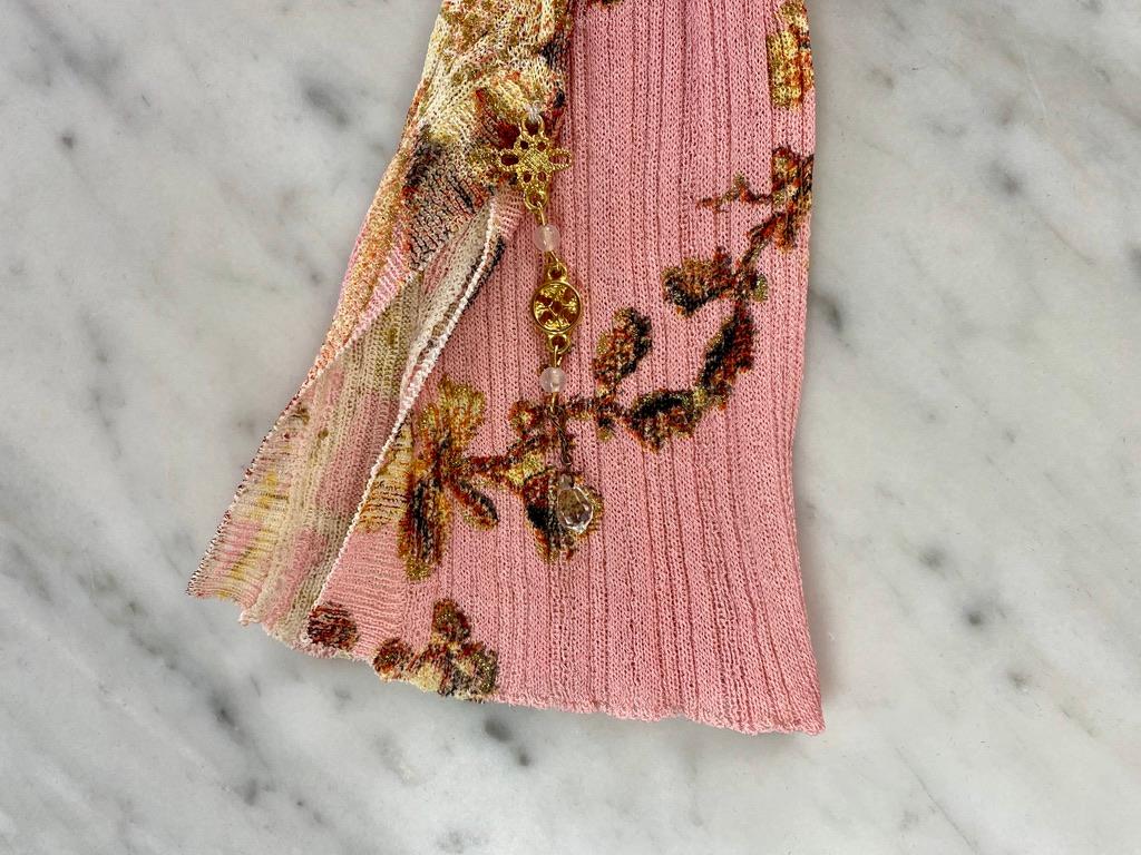 S/S 2003 Roberto Cavalli Pink Chinoiserie Printed Stretch Cardigan Sheer Top - RealList