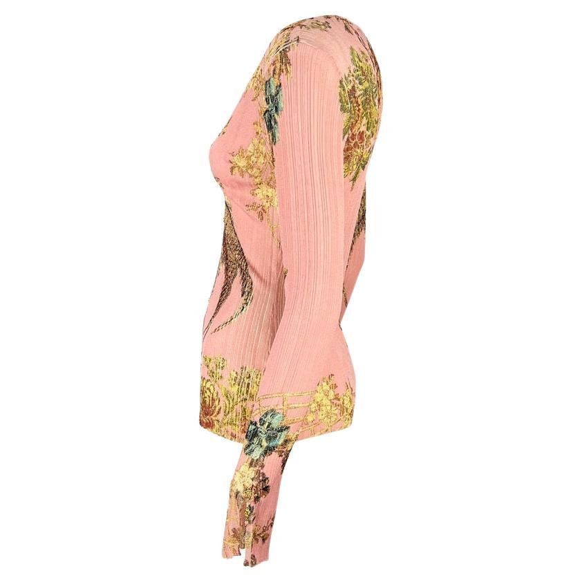 S/S 2003 Roberto Cavalli Pink Chinoiserie Printed Stretch Cardigan Sheer Top - RealList
