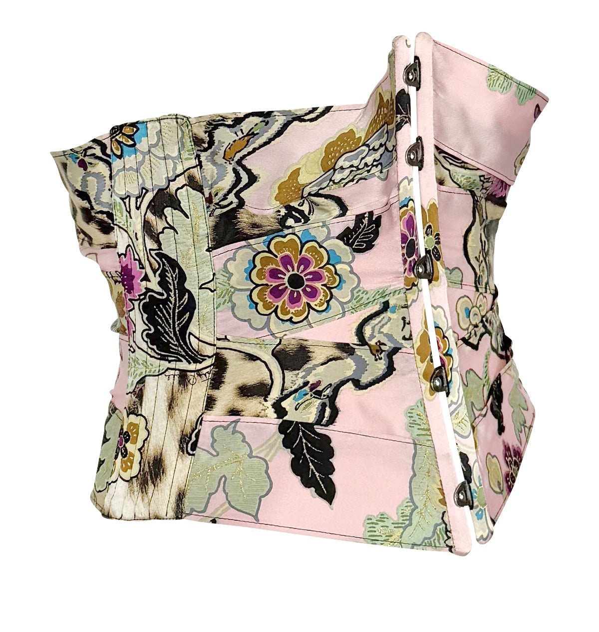 S/S 2003 Roberto Cavalli Runway Pink Chinoiserie Print Satin Corset Top - RealList