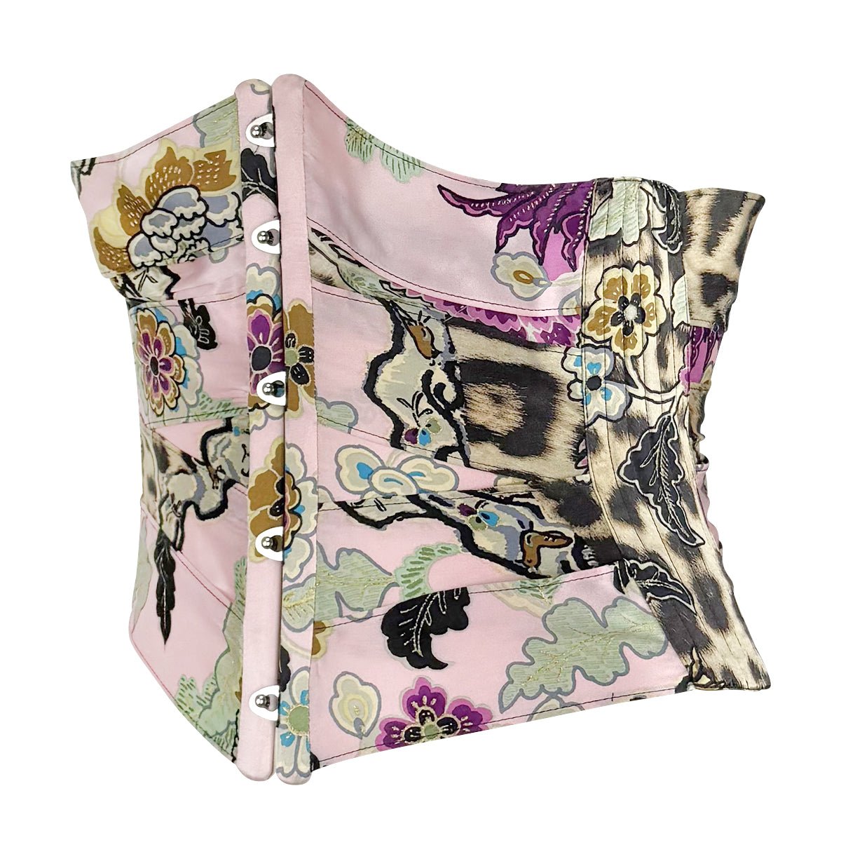 S/S 2003 Roberto Cavalli Runway Pink Chinoiserie Print Satin Corset Top - RealList