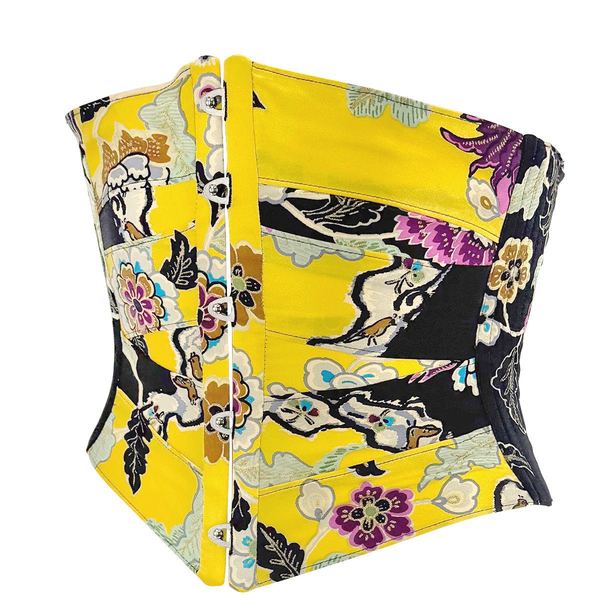 S/S 2003 Roberto Cavalli Runway Yellow Chinoiserie Print Satin Corset Top - RealList