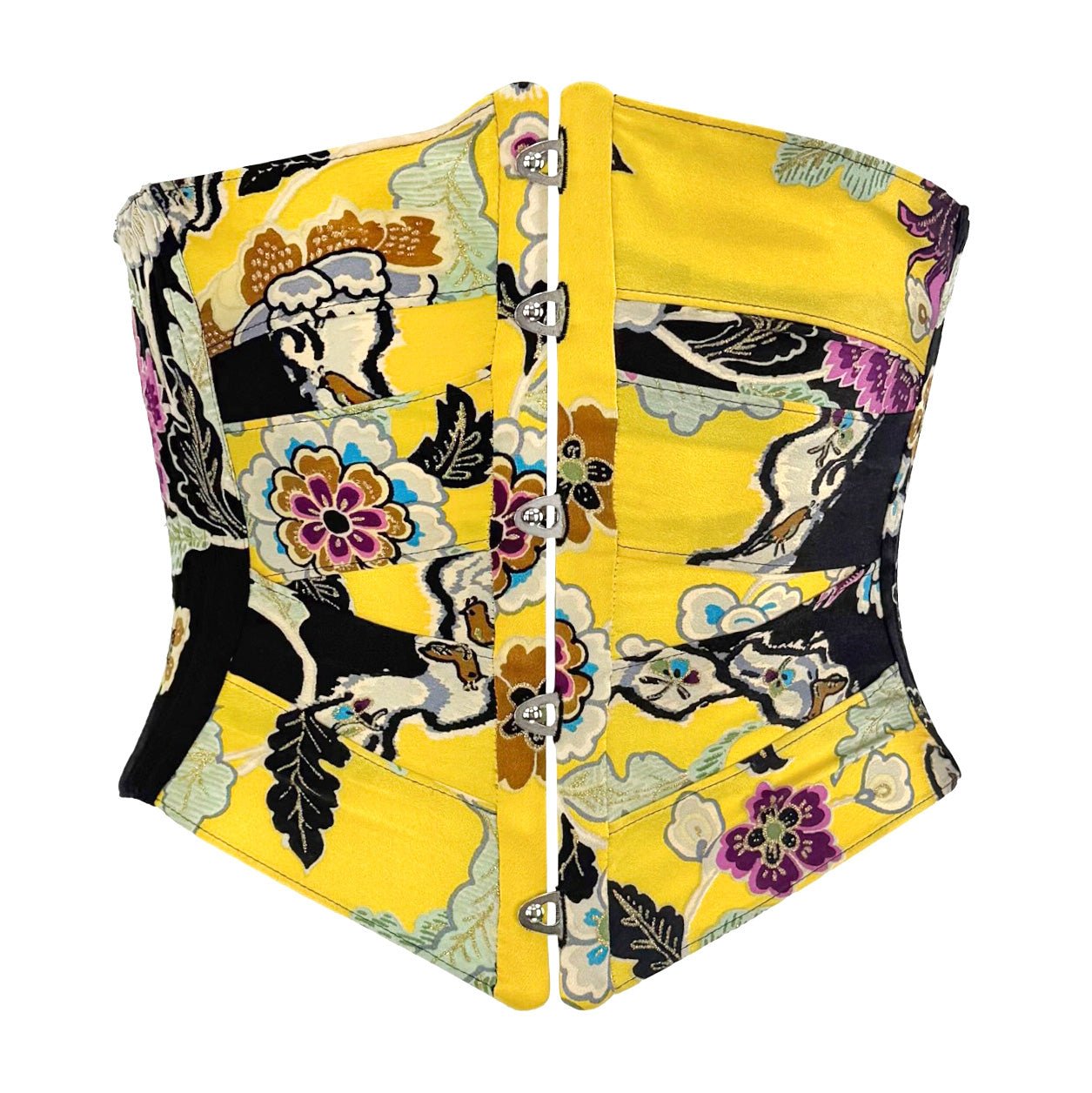 S/S 2003 Roberto Cavalli Runway Yellow Chinoiserie Print Satin Corset Top - RealList