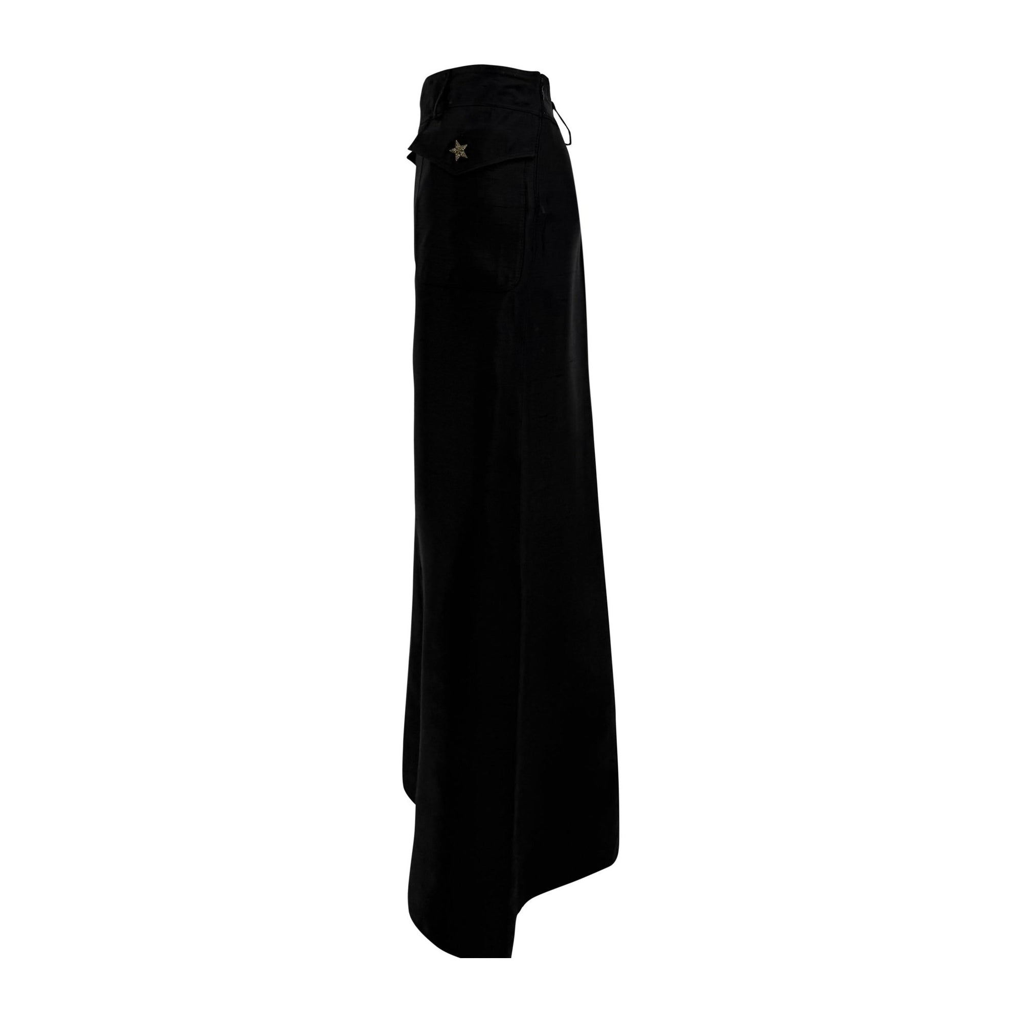 S/S 2003 Valentino Garavani Runway Black Raw Silk Cargo Pocket Maxi Skirt - RealList