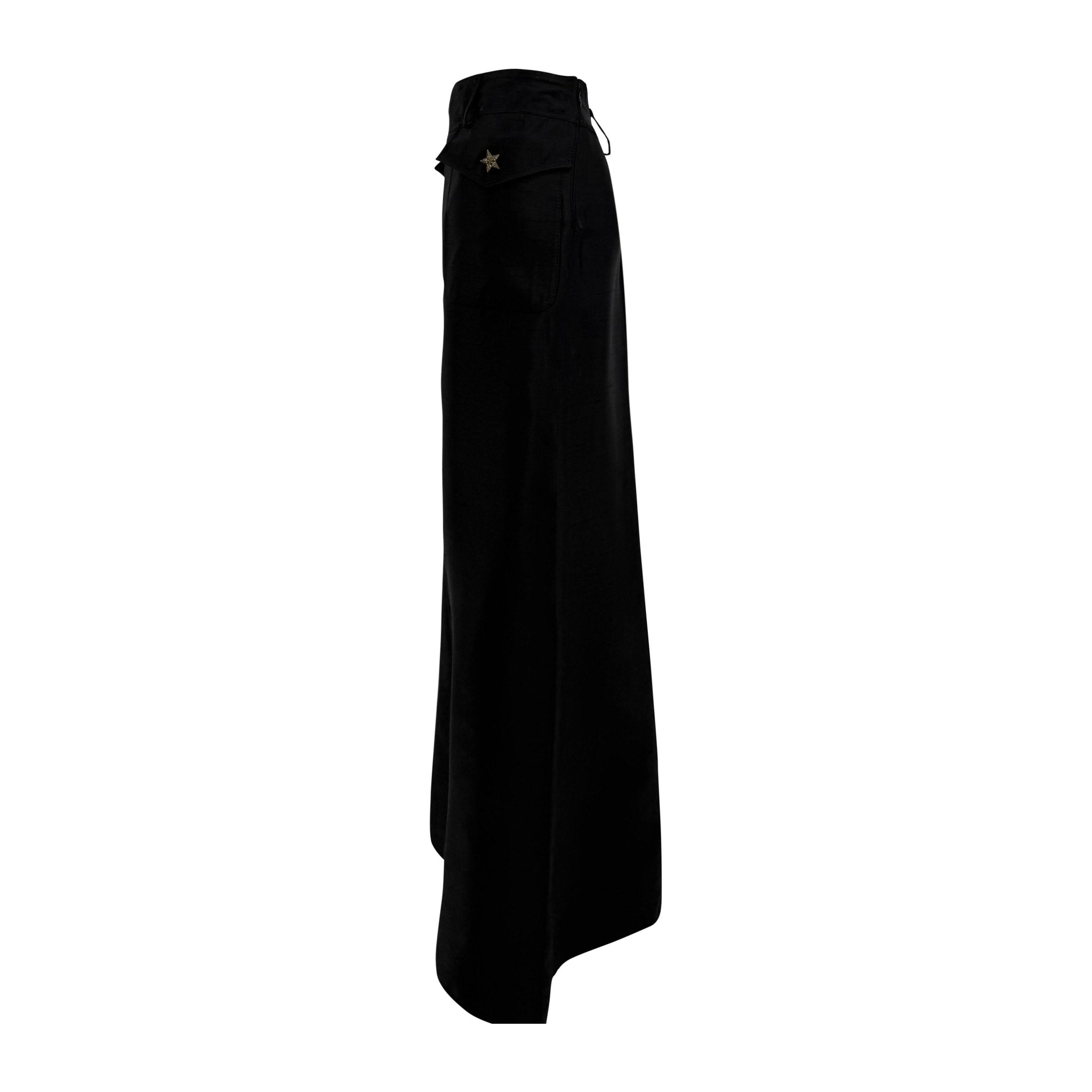 S/S 2003 Valentino Garavani Runway Black Raw Silk Cargo Pocket Maxi Skirt - RealList