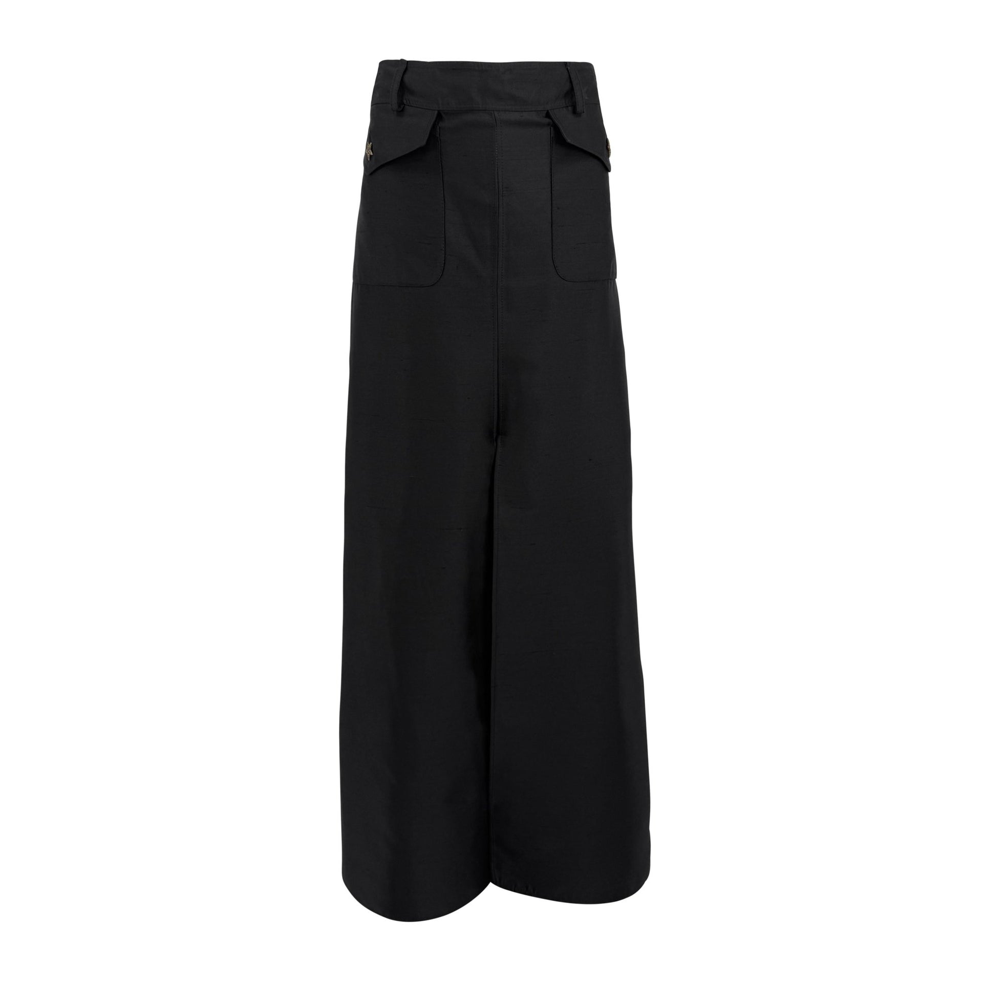 S/S 2003 Valentino Garavani Runway Black Raw Silk Cargo Pocket Maxi Skirt - RealList