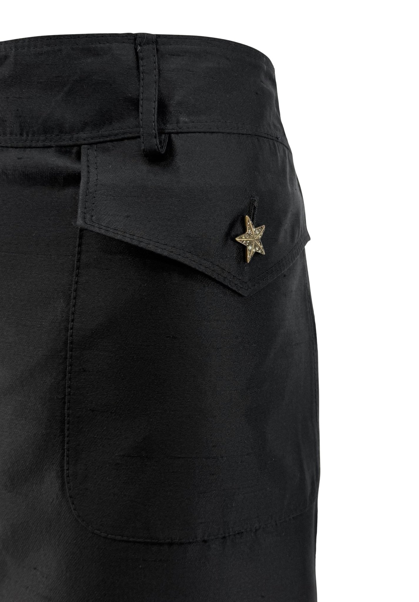 S/S 2003 Valentino Garavani Runway Black Raw Silk Cargo Pocket Maxi Skirt - RealList