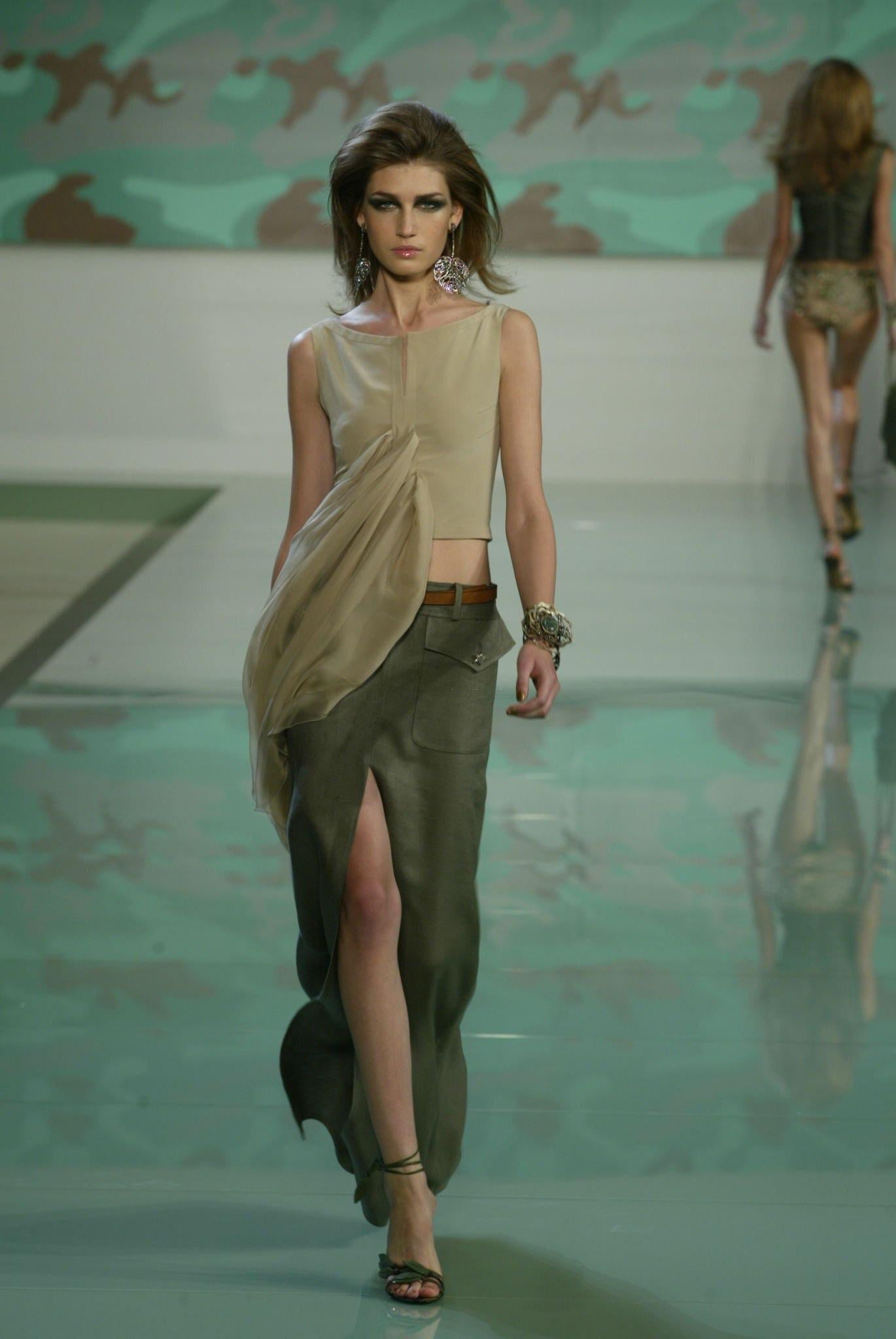 S/S 2003 Valentino Garavani Runway Black Raw Silk Cargo Pocket Maxi Skirt - RealList