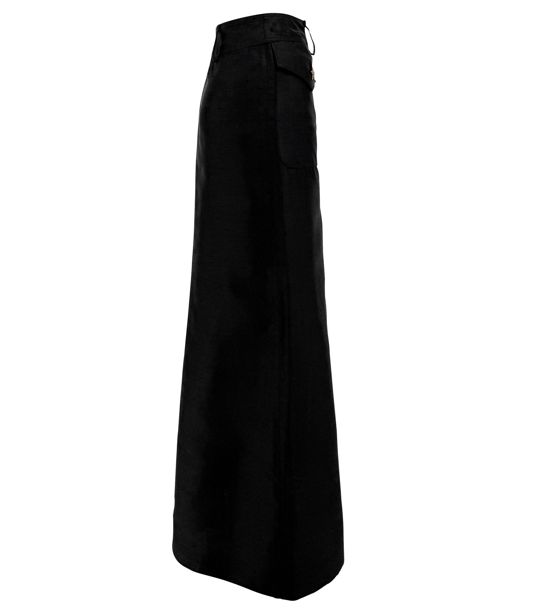 S/S 2003 Valentino Garavani Runway Black Raw Silk Cargo Pocket Maxi Skirt - RealList