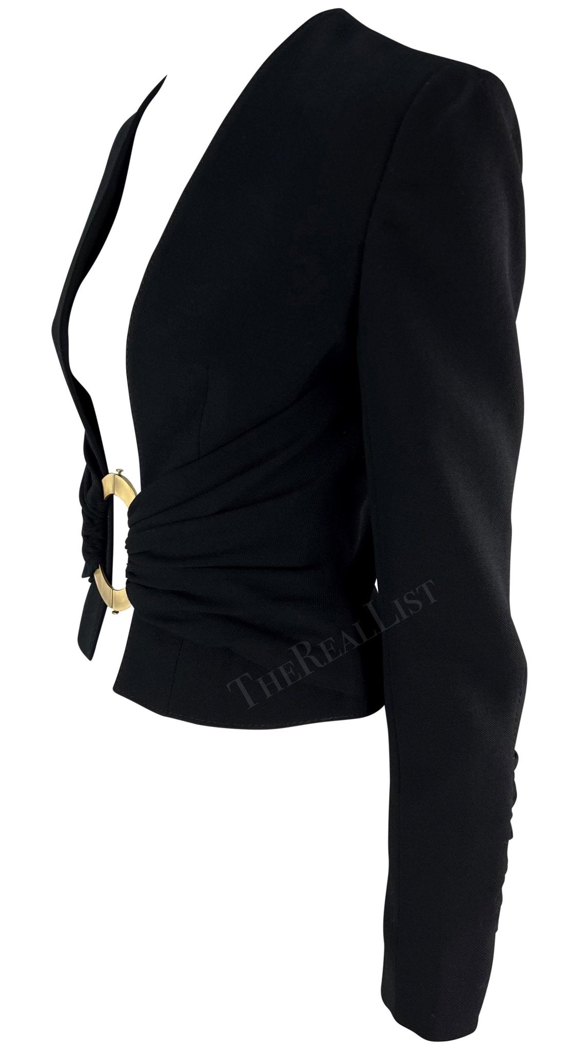 S/S 2003 Valentino Garavani Runway Gold Ring Buckle Open Blazer Top - RealList