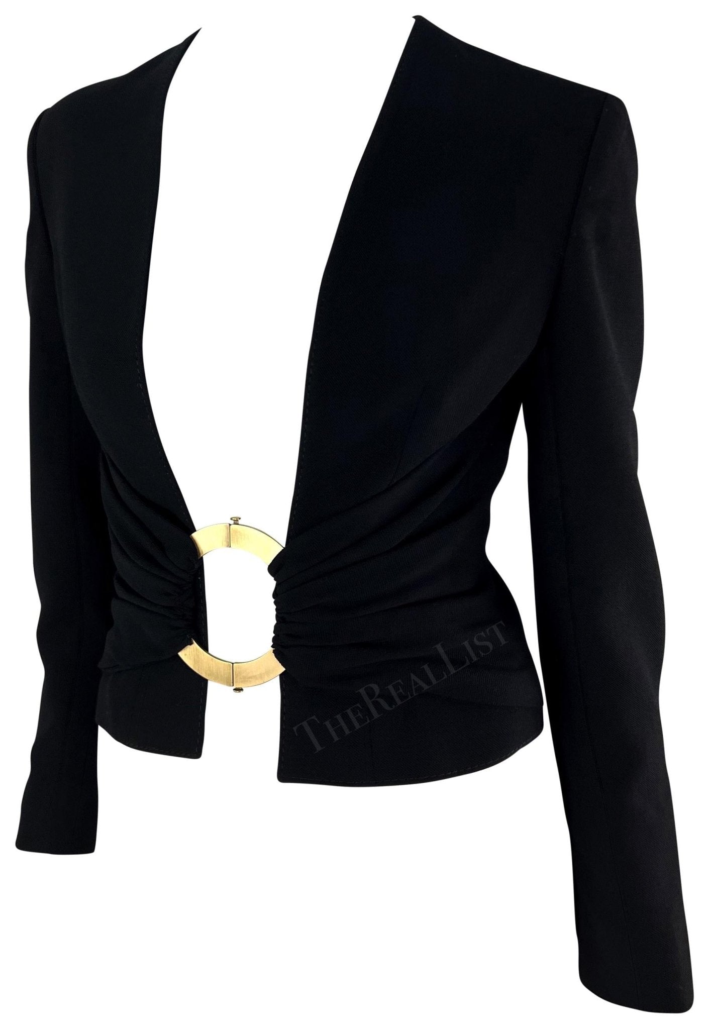 S/S 2003 Valentino Garavani Runway Gold Ring Buckle Open Blazer Top - RealList