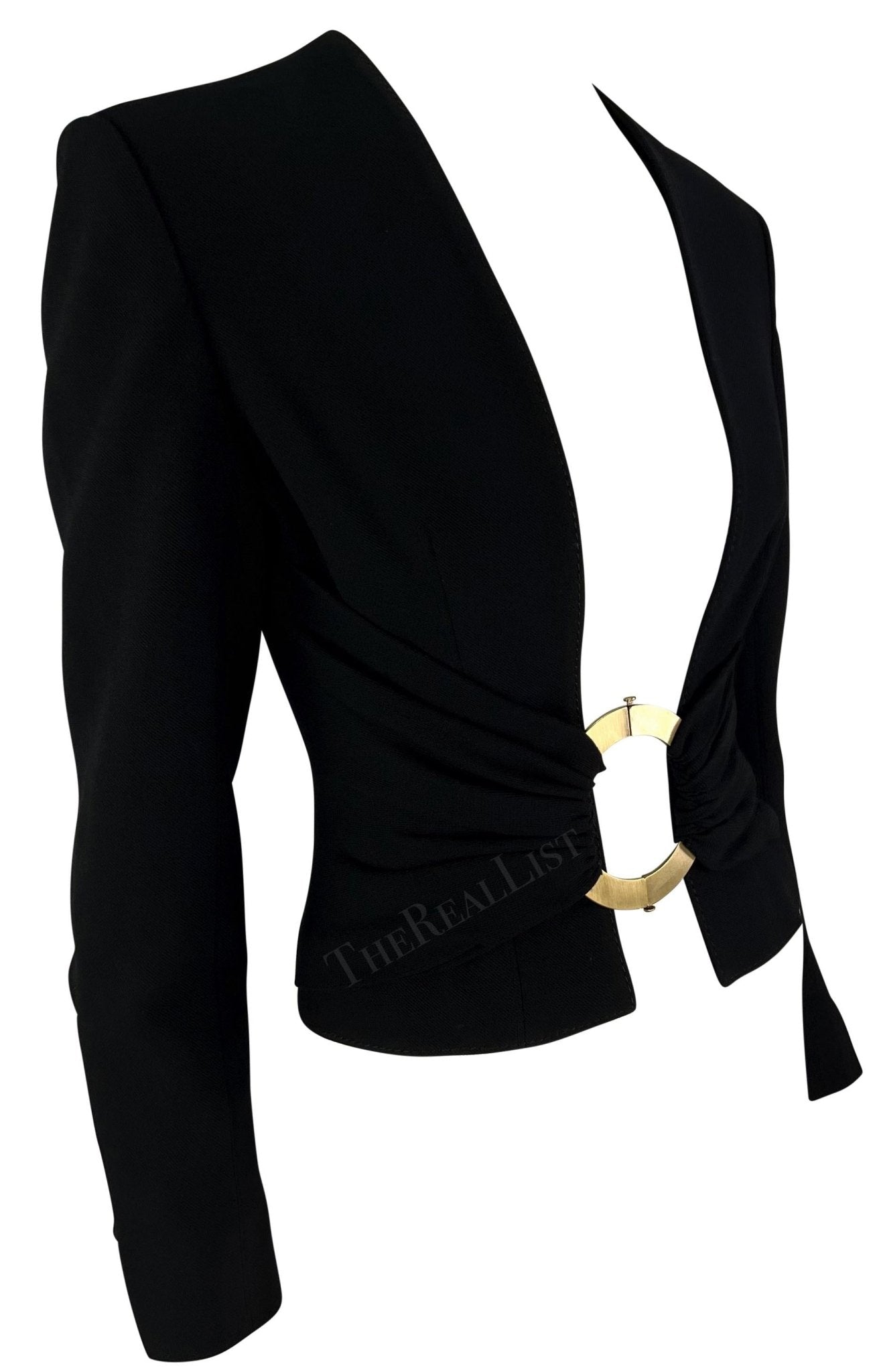 S/S 2003 Valentino Garavani Runway Gold Ring Buckle Open Blazer Top - RealList