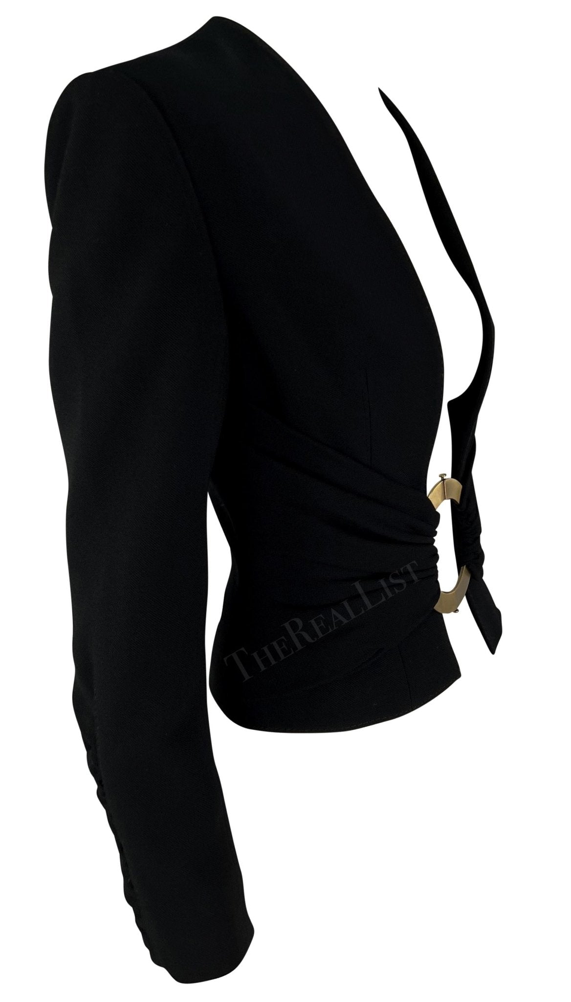 S/S 2003 Valentino Garavani Runway Gold Ring Buckle Open Blazer Top - RealList