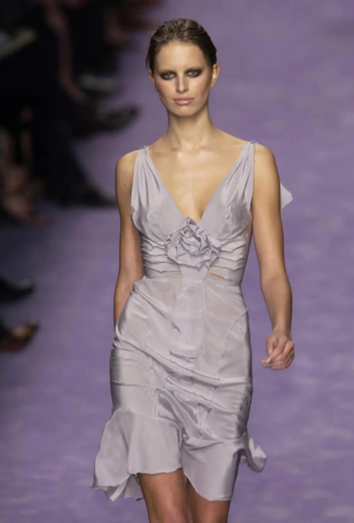 S/S 2003 Yves Saint Laurent by Tom Ford Beige Silk Floral Ruffle Blouse - RealList