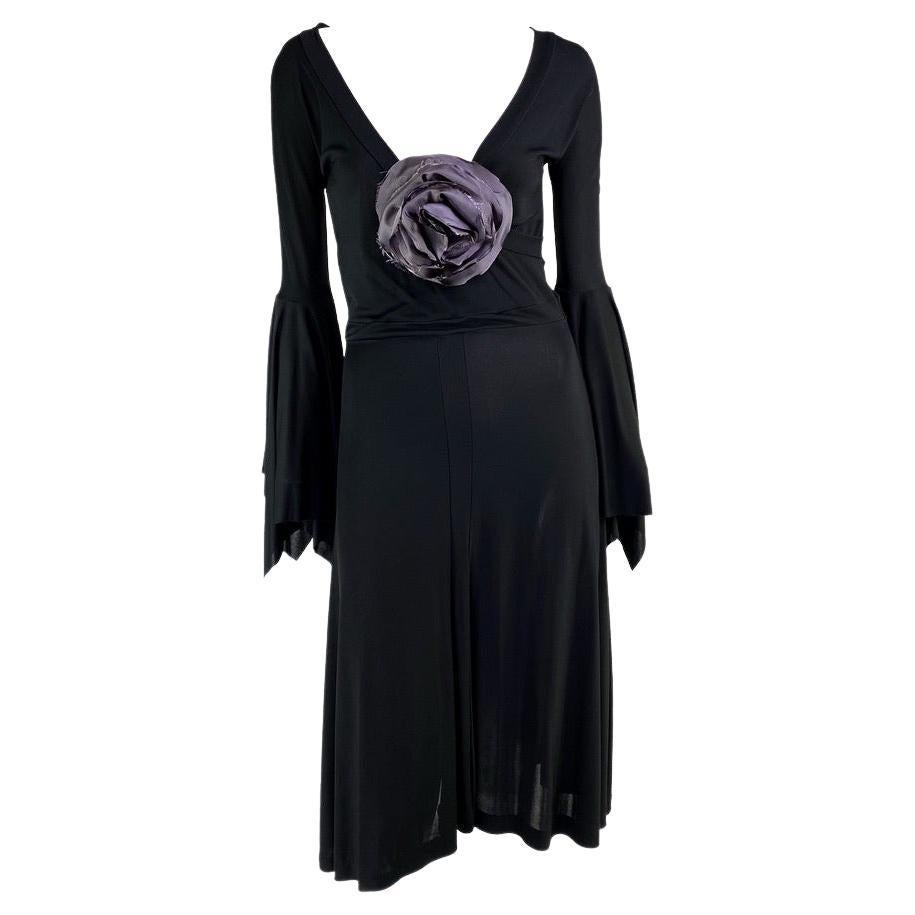 S/S 2003 Yves Saint Laurent by Tom Ford Black Floral Applique Runway Dress - RealList