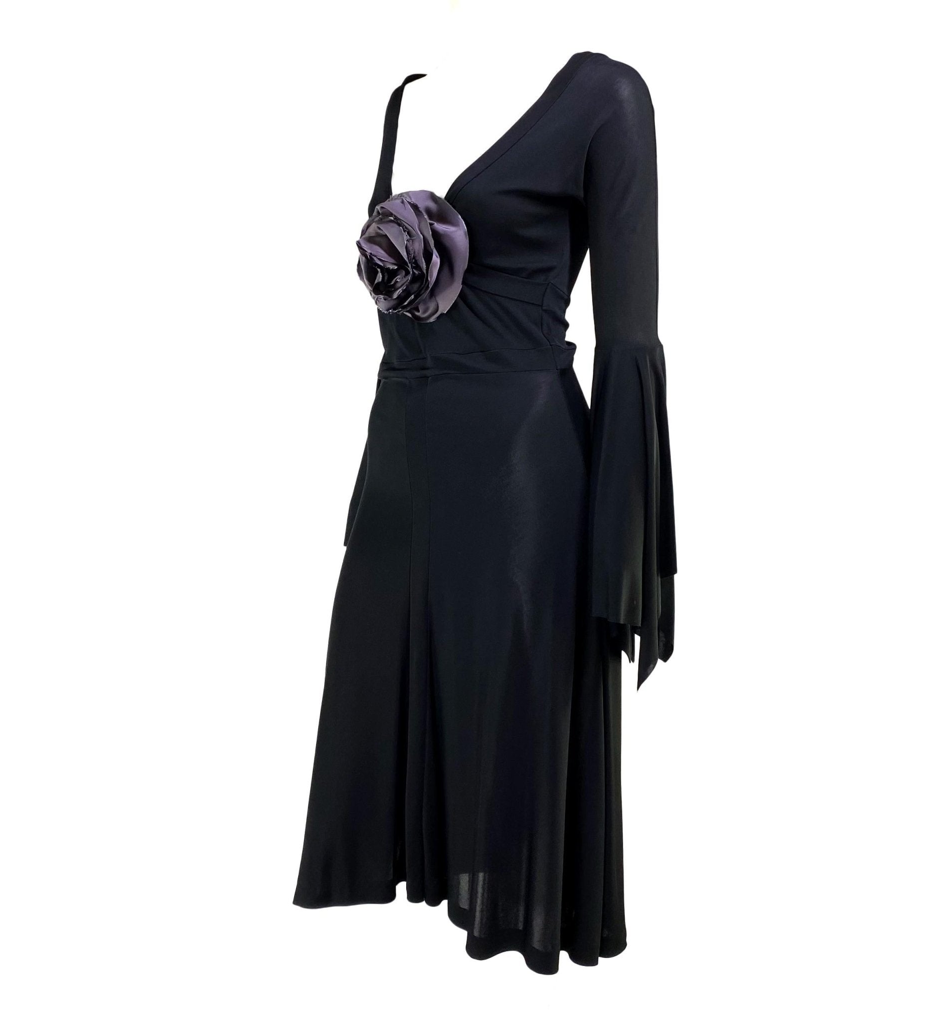 S/S 2003 Yves Saint Laurent by Tom Ford Black Floral Applique Runway Dress - RealList