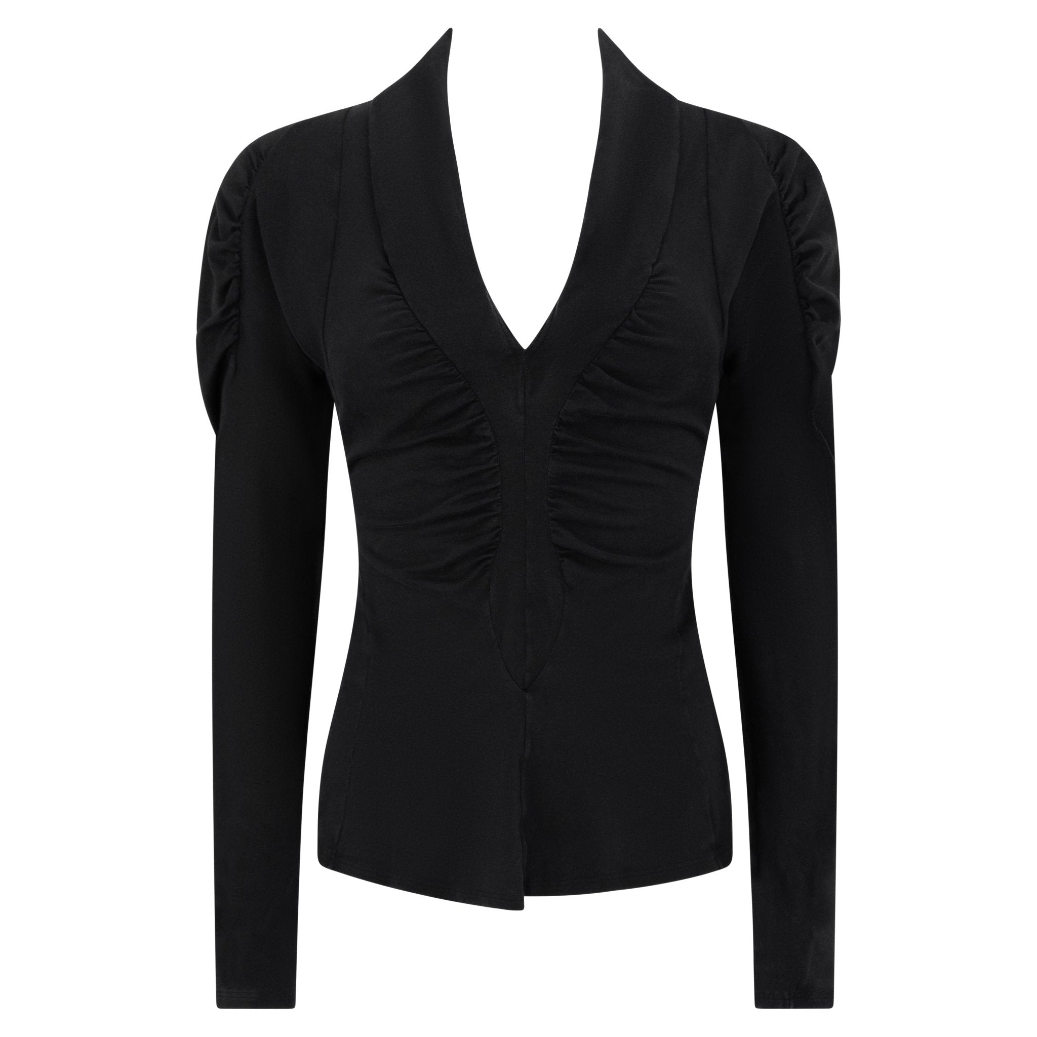 S/S 2003 Yves Saint Laurent by Tom Ford Black Stretch Jersey Ruched Long Sleeve Top - RealList