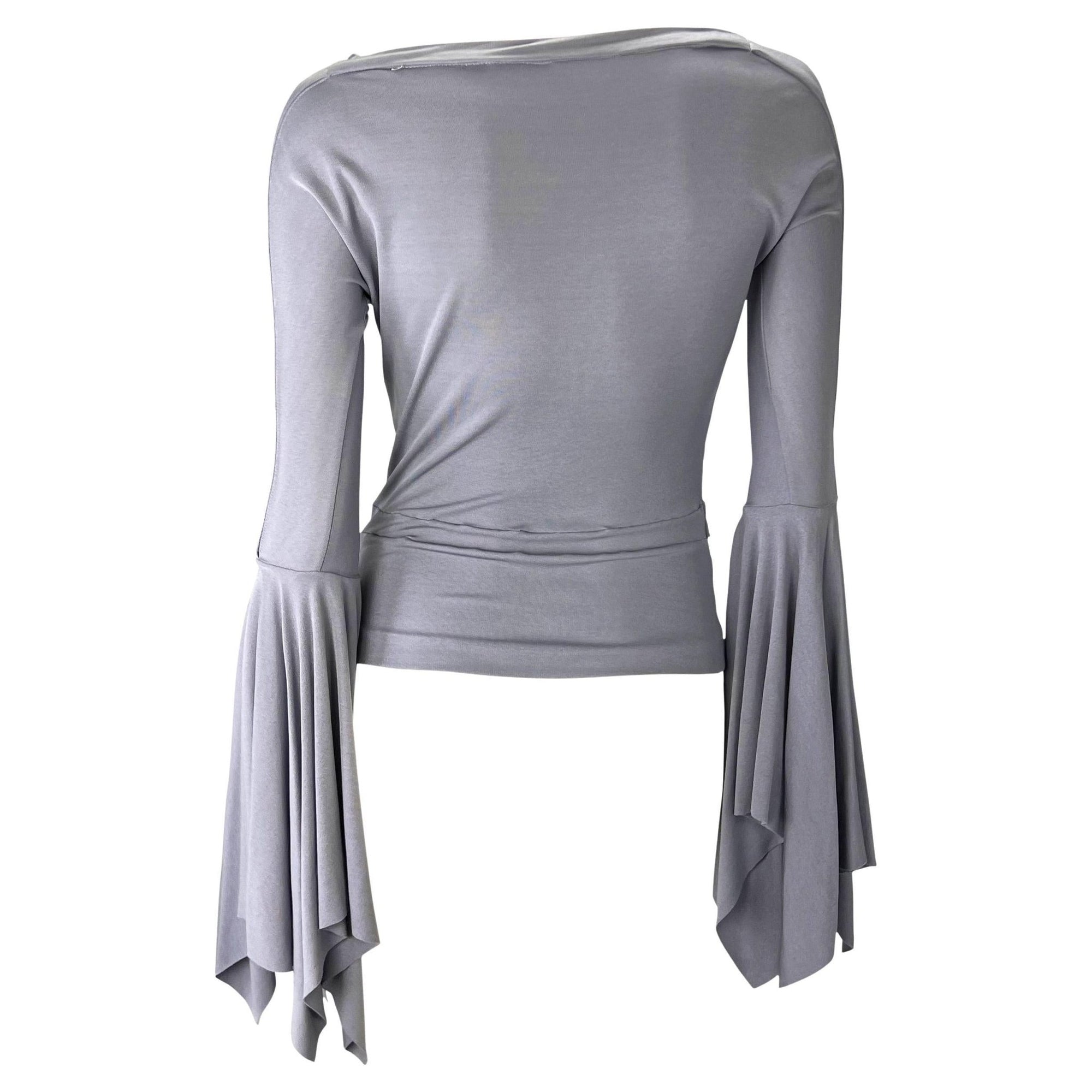 S/S 2003 Yves Saint Laurent by Tom Ford Lavender Floral Brooch Flare Sleeve Blouse - RealList