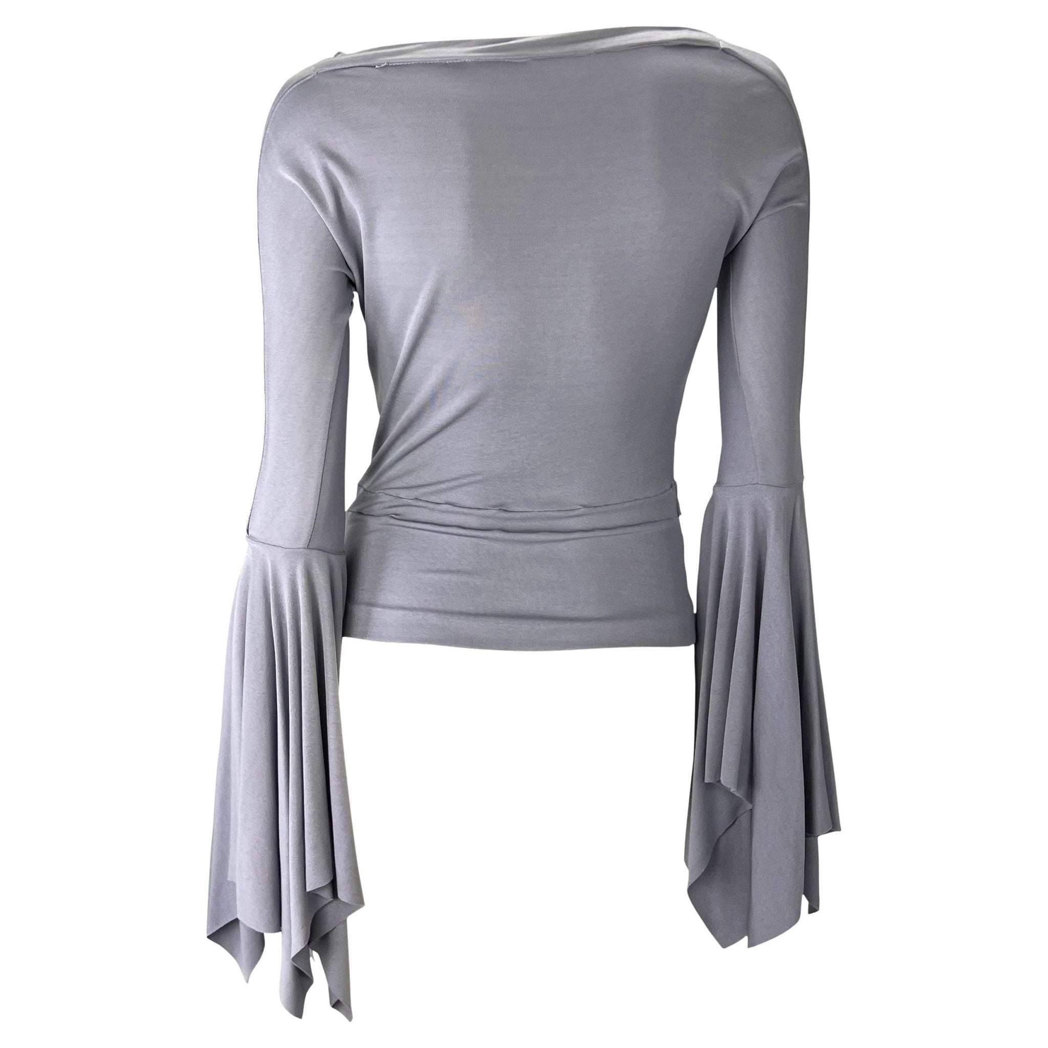 S/S 2003 Yves Saint Laurent by Tom Ford Lavender Floral Brooch Flare Sleeve Blouse - RealList