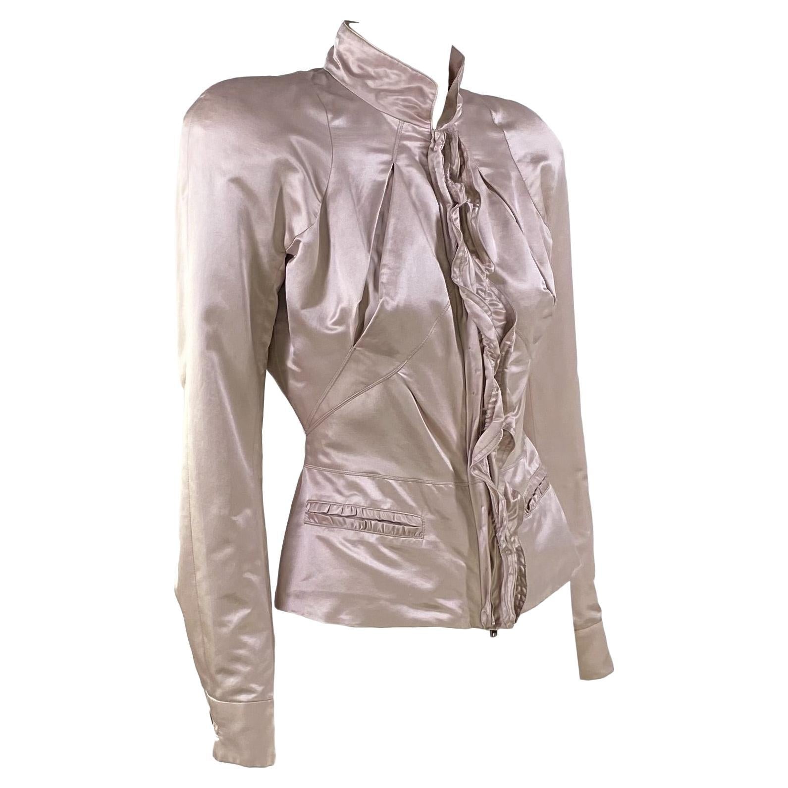 S/S 2003 Yves Saint Laurent by Tom Ford Pink Ruffle Cotton Silk Blazer Jacket - RealList