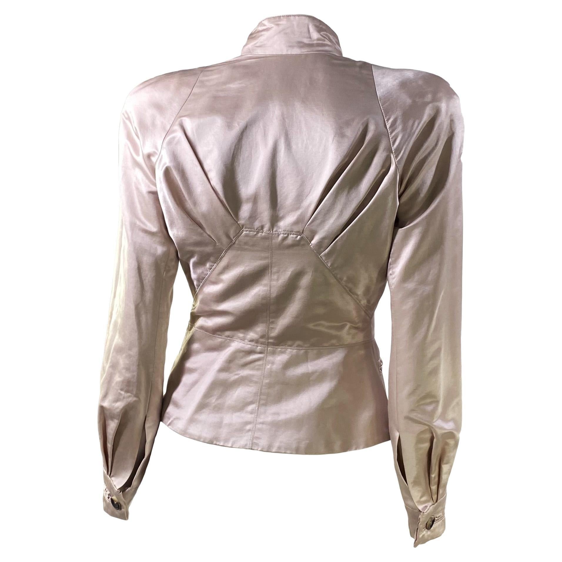 S/S 2003 Yves Saint Laurent by Tom Ford Pink Ruffle Cotton Silk Blazer Jacket - RealList