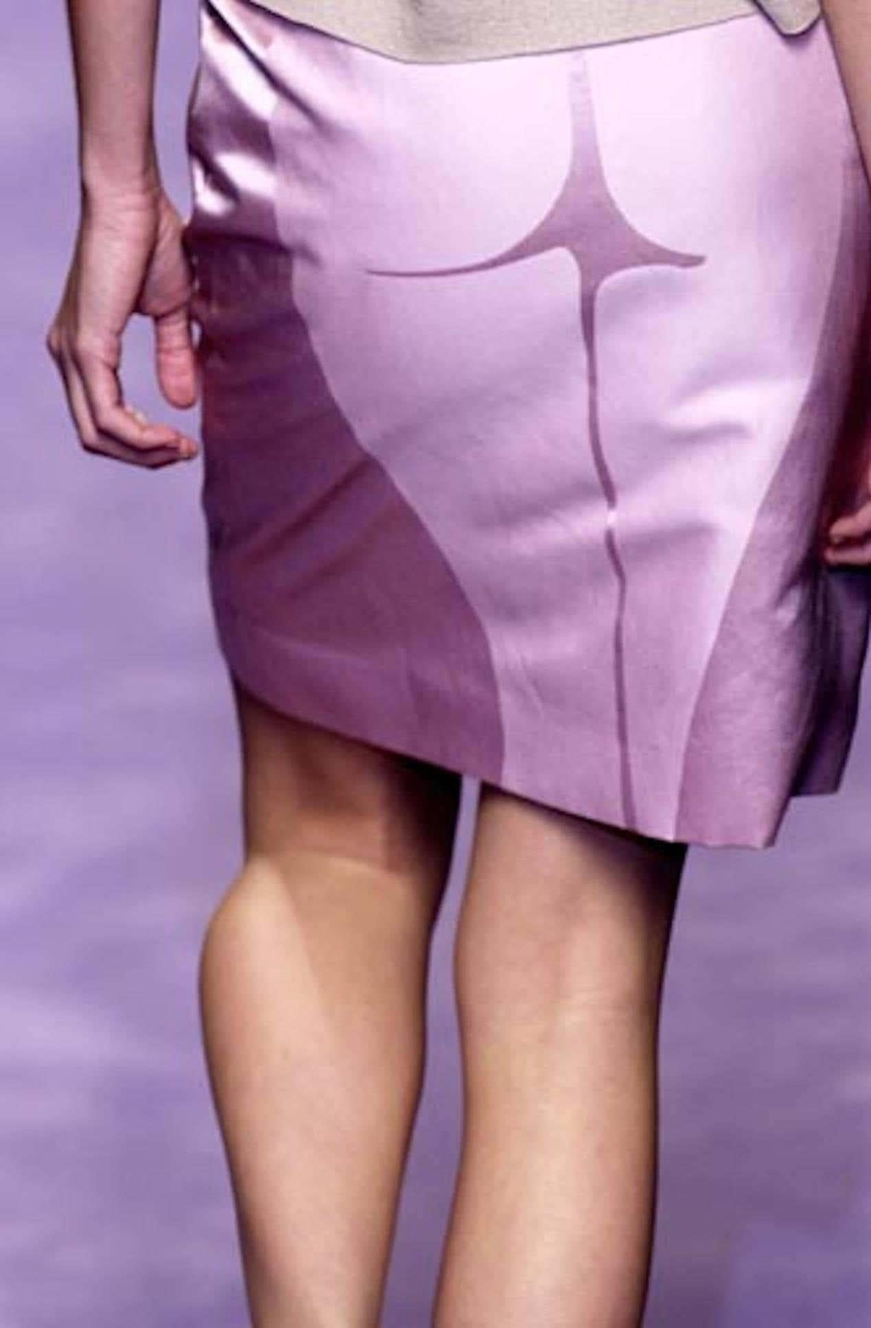 S/S 2003 Yves Saint Laurent by Tom Ford Runway Female Body Print Lavender Skirt - RealList