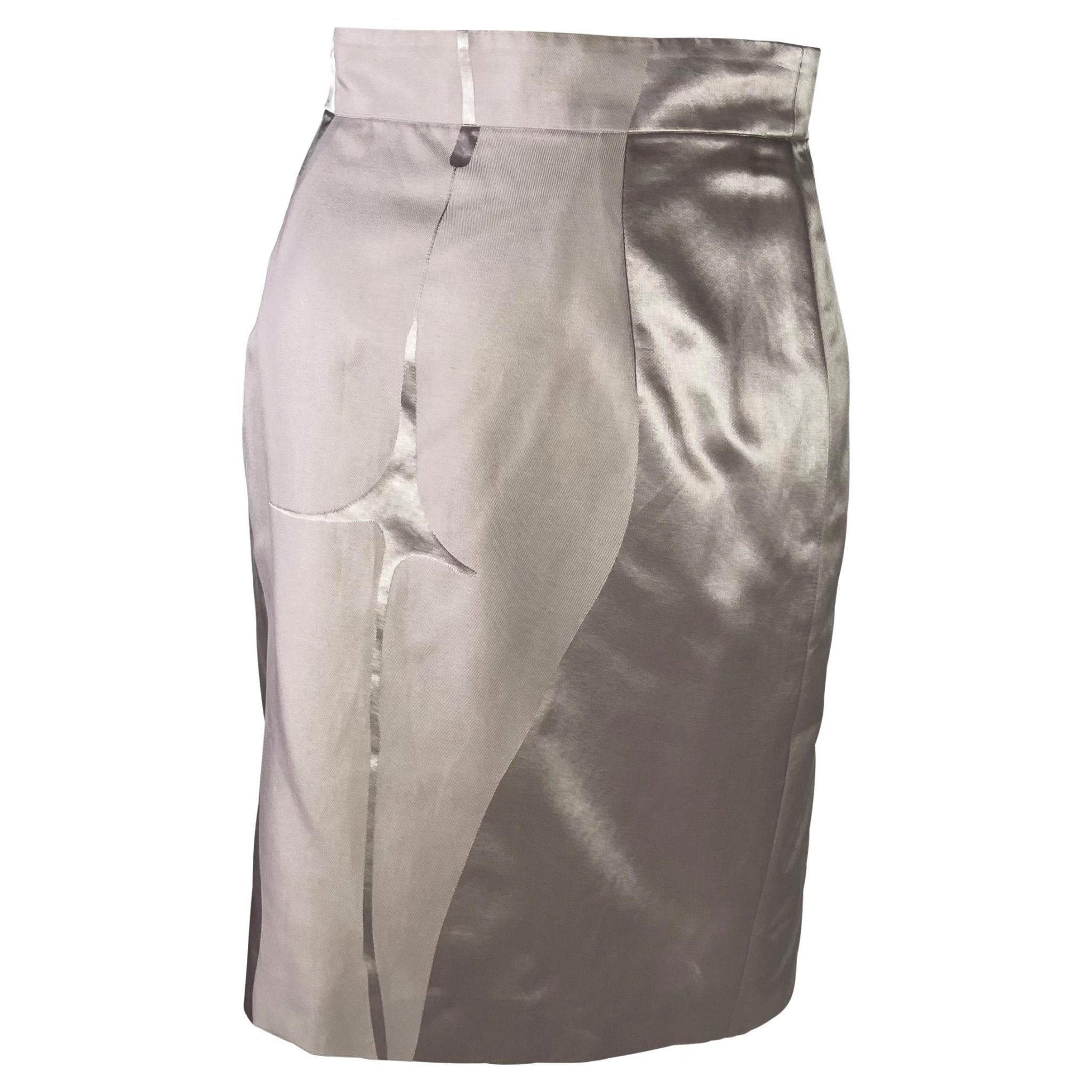 S/S 2003 Yves Saint Laurent by Tom Ford Runway Female Body Print Lavender Skirt - RealList