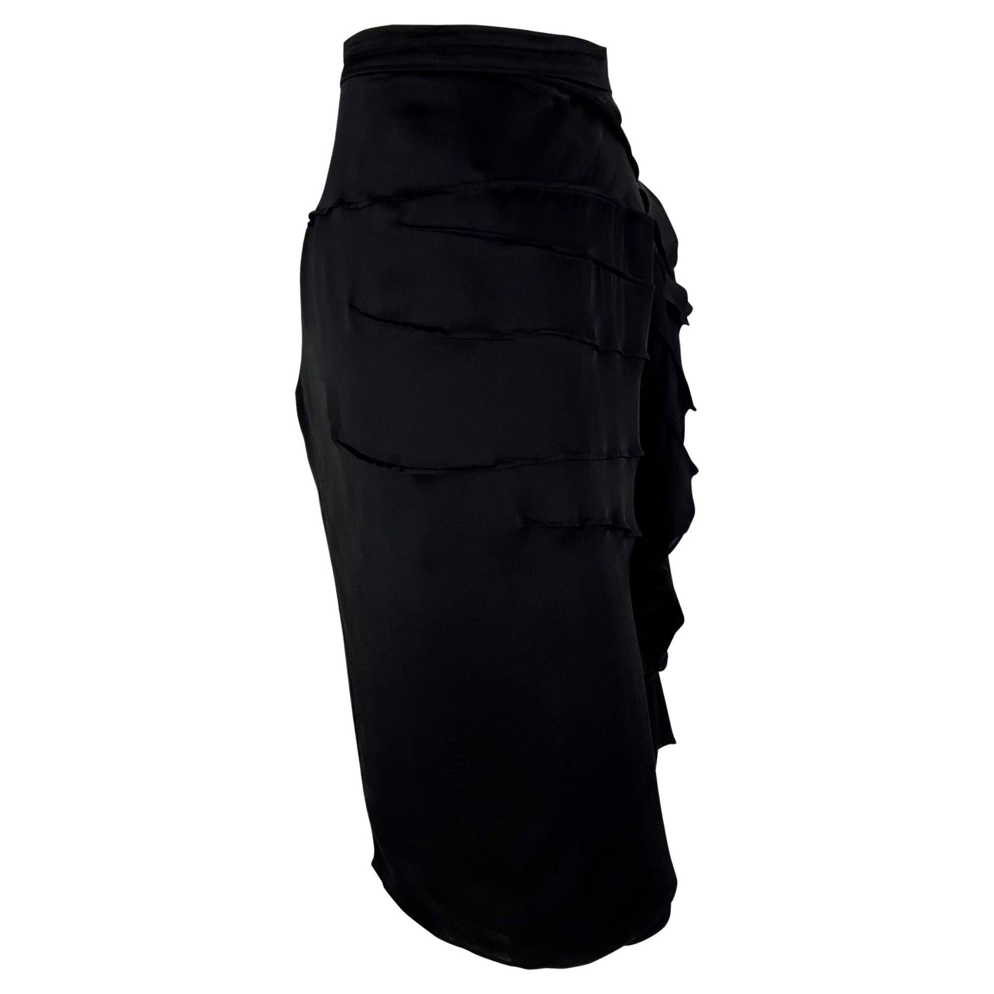 S/S 2003 Yves Saint Laurent by Tom Ford Runway Silk Flower Ruffle Accent Skirt - RealList