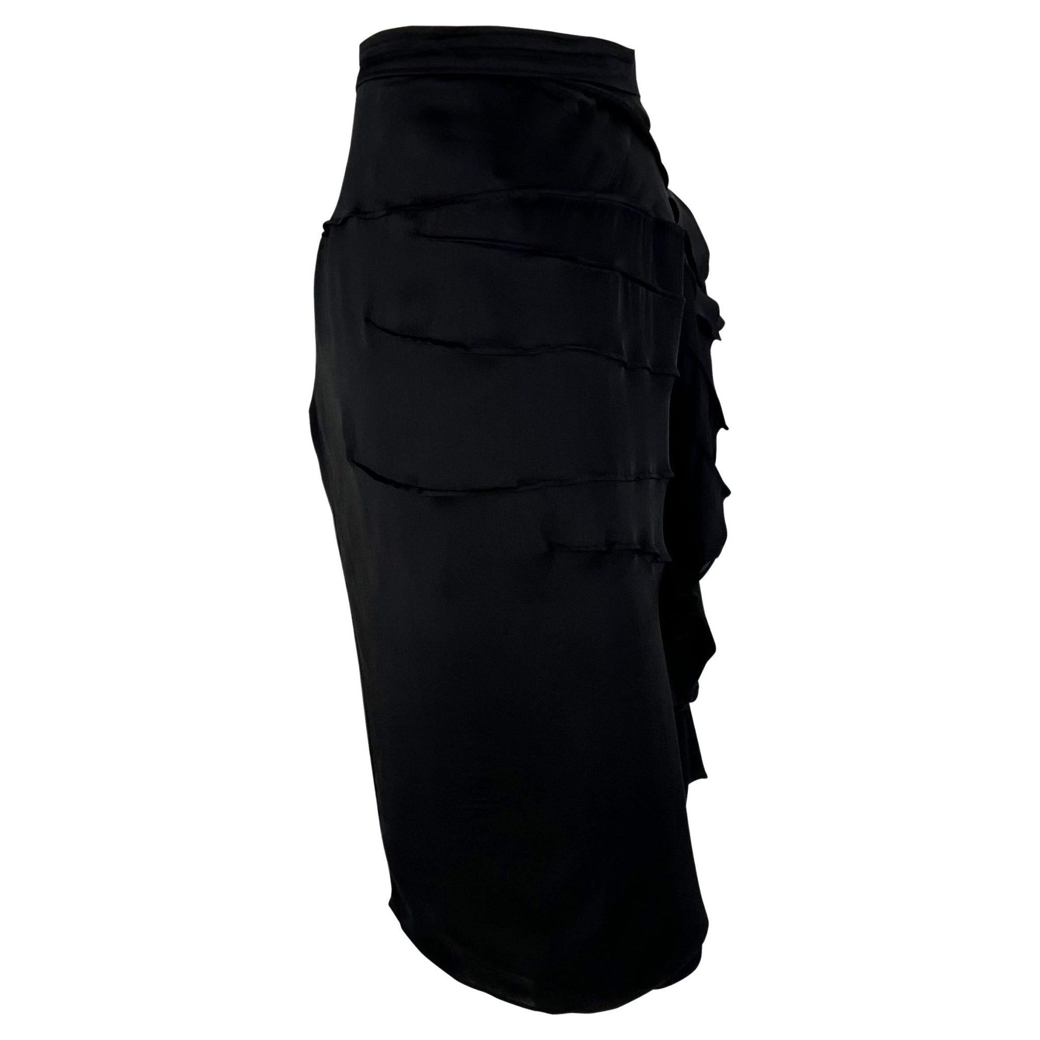 S/S 2003 Yves Saint Laurent by Tom Ford Runway Silk Flower Ruffle Accent Skirt - RealList