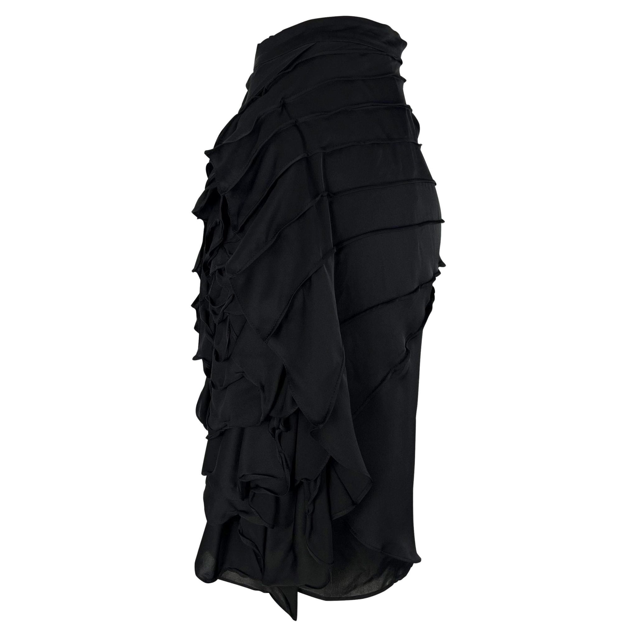 S/S 2003 Yves Saint Laurent by Tom Ford Runway Silk Flower Ruffle Accent Skirt - RealList