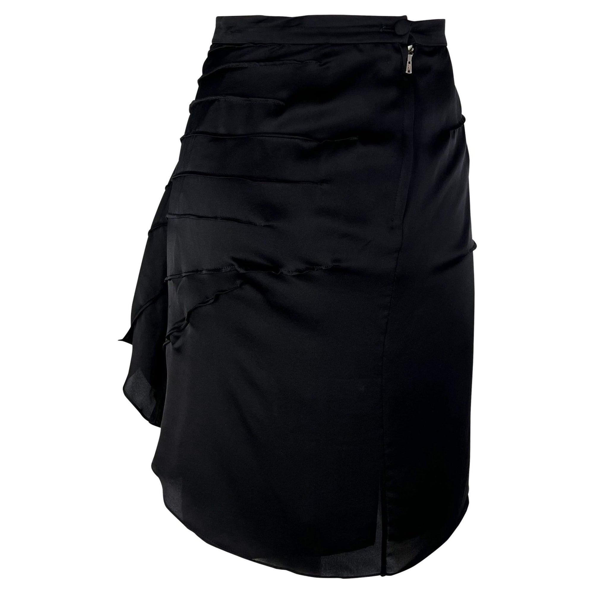 S/S 2003 Yves Saint Laurent by Tom Ford Runway Silk Flower Ruffle Accent Skirt - RealList