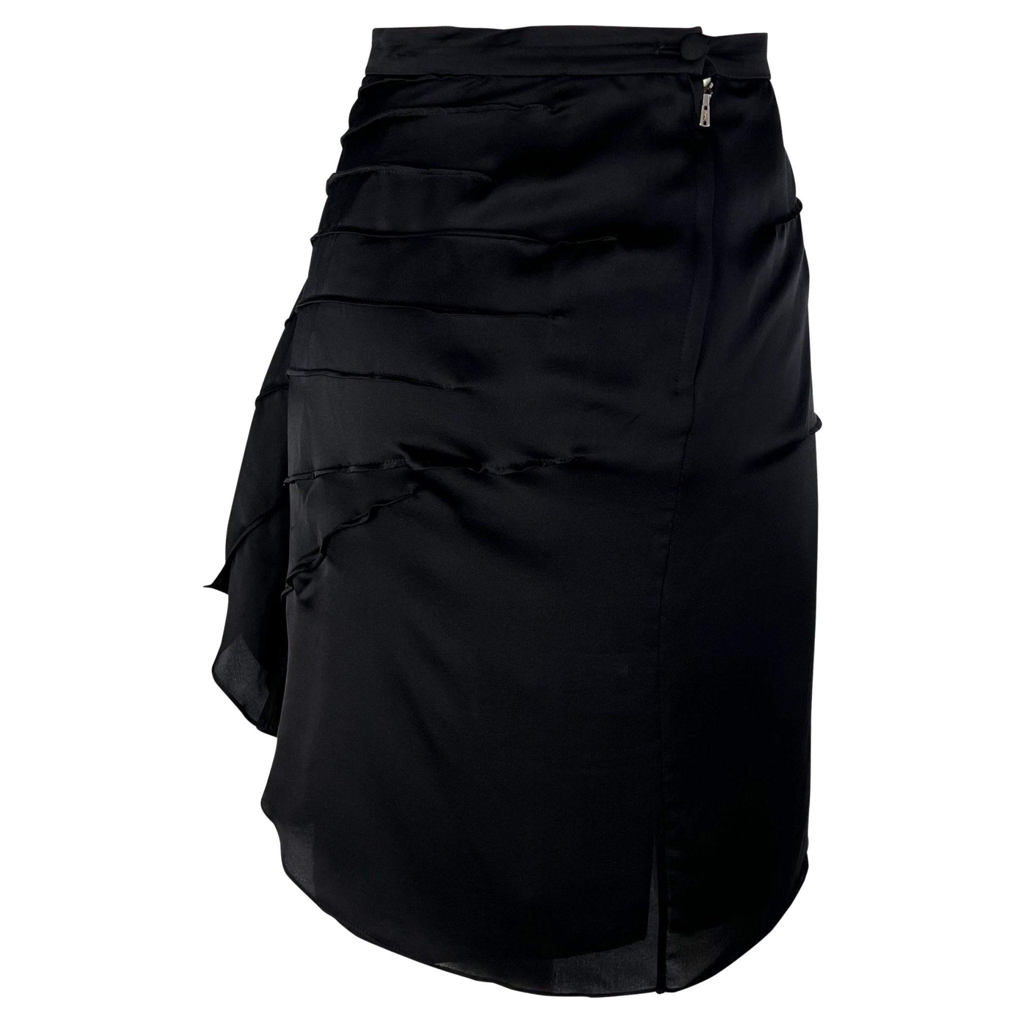 S/S 2003 Yves Saint Laurent by Tom Ford Runway Silk Flower Ruffle Accent Skirt - RealList