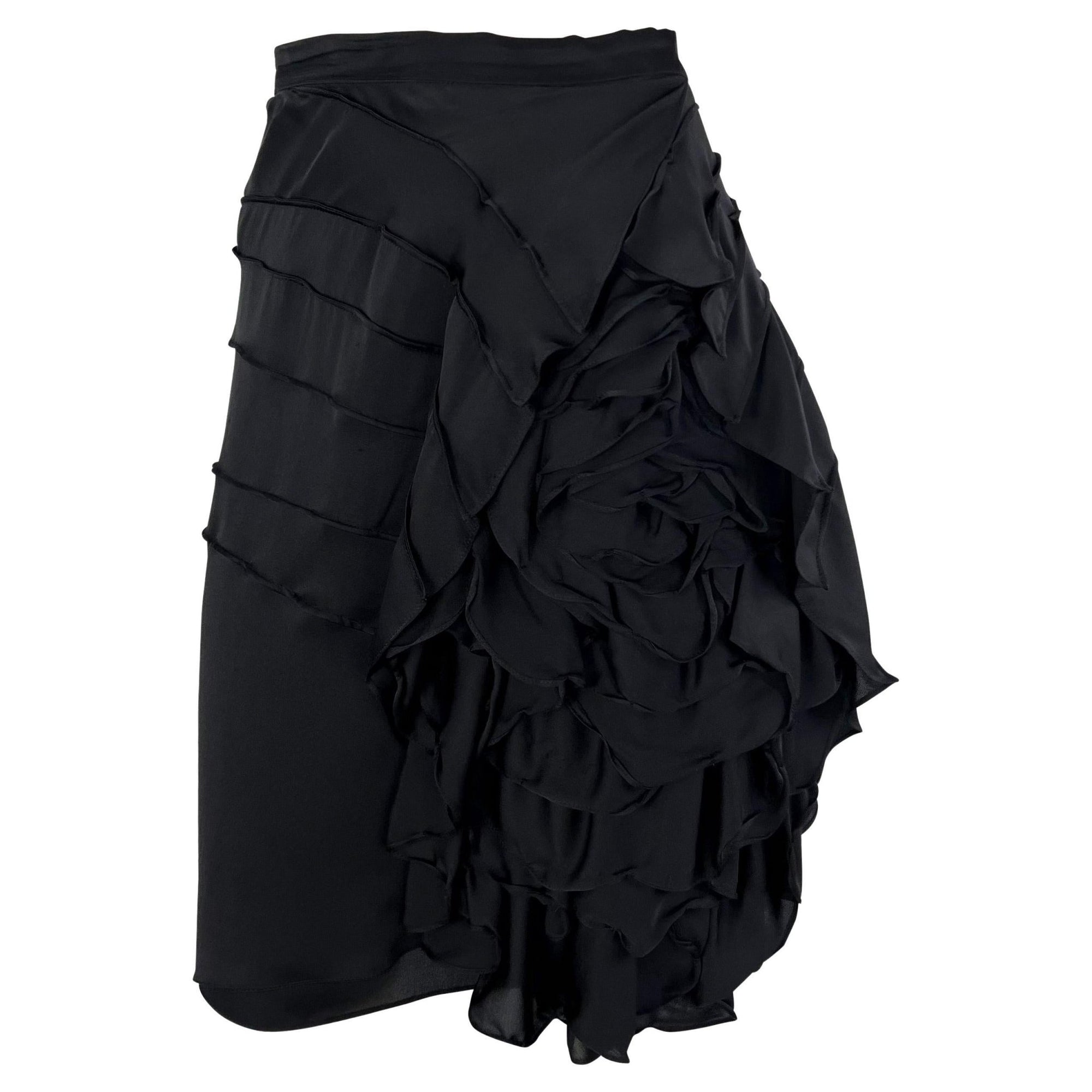 S/S 2003 Yves Saint Laurent by Tom Ford Runway Silk Flower Ruffle Accent Skirt - RealList