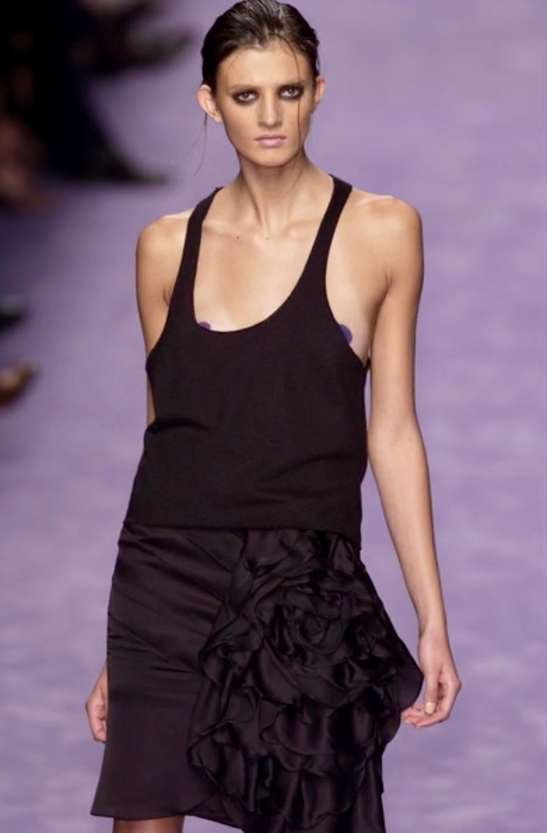 S/S 2003 Yves Saint Laurent by Tom Ford Runway Silk Flower Ruffle Accent Skirt - RealList