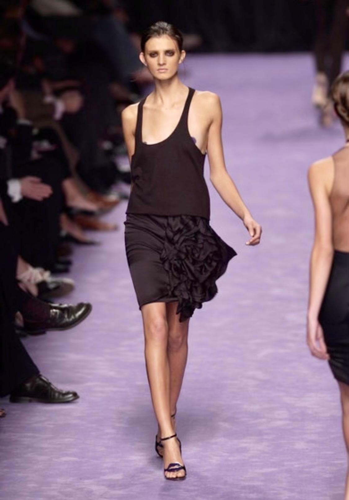 S/S 2003 Yves Saint Laurent by Tom Ford Runway Silk Flower Ruffle Accent Skirt - RealList