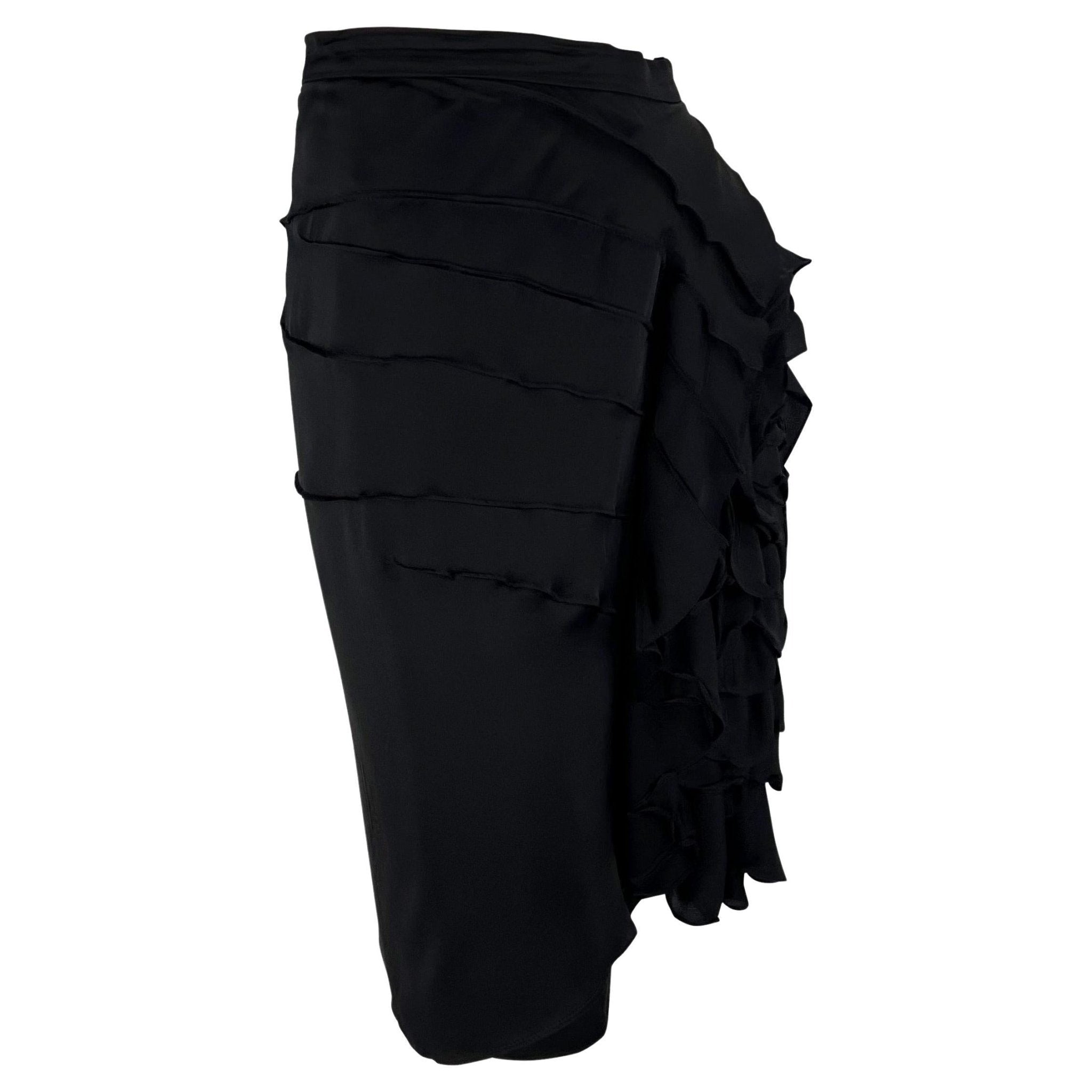 S/S 2003 Yves Saint Laurent by Tom Ford Runway Silk Flower Ruffle Accent Skirt - RealList