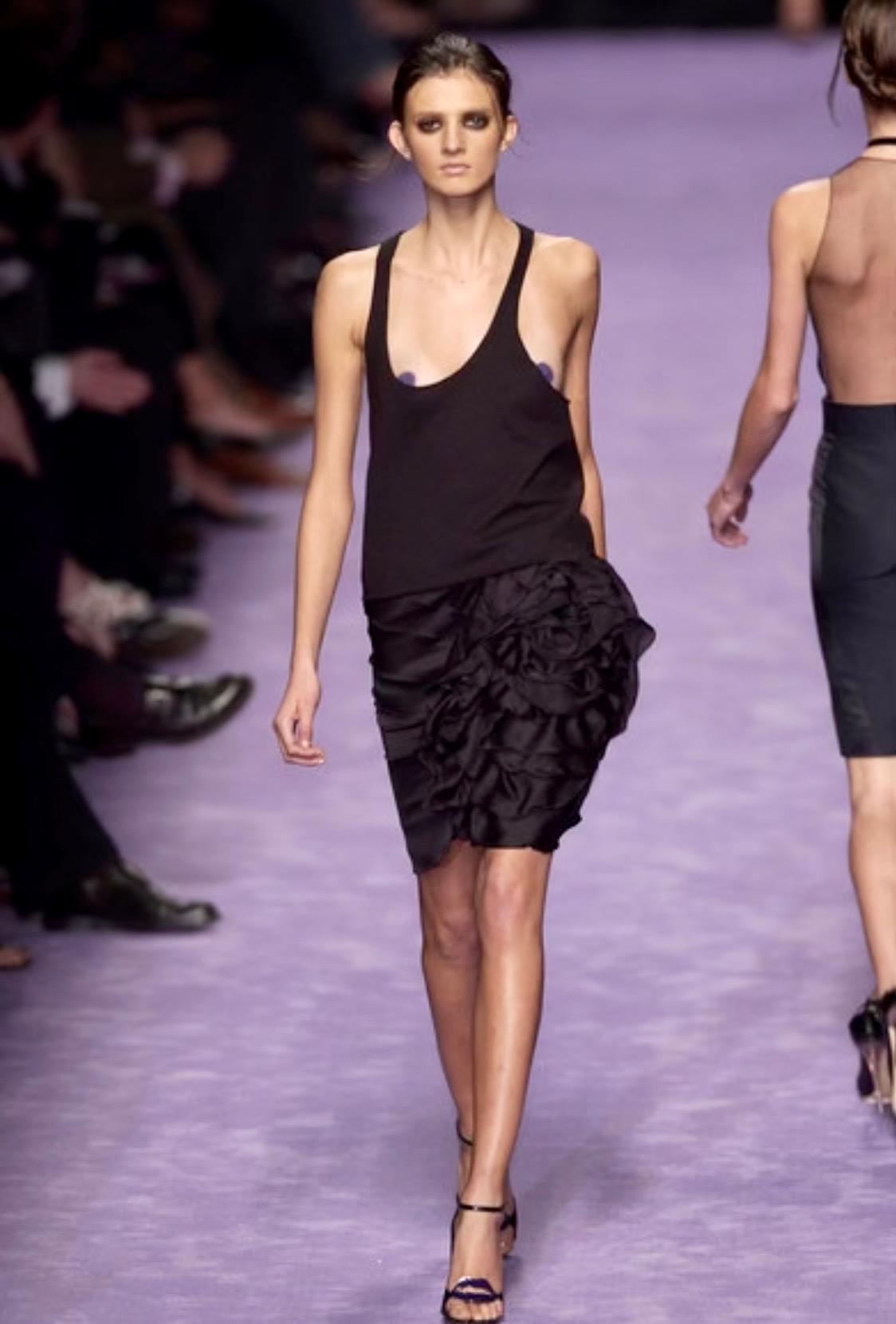 S/S 2003 Yves Saint Laurent by Tom Ford Runway Silk Flower Ruffle Accent Skirt - RealList