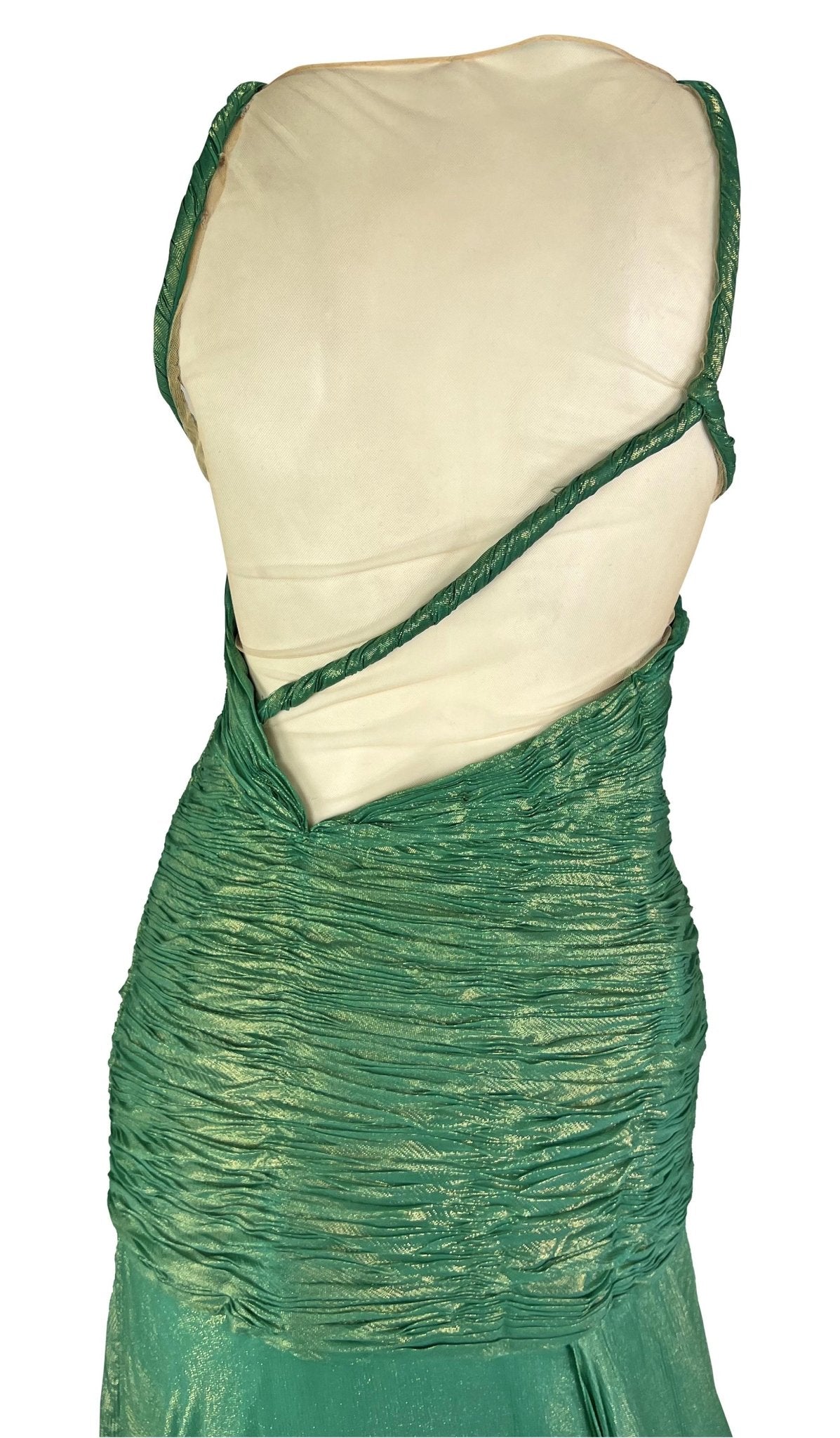 S/S 2004 Atelier Versace by Donatella Metallic Green Halterneck Runway Gown - RealList