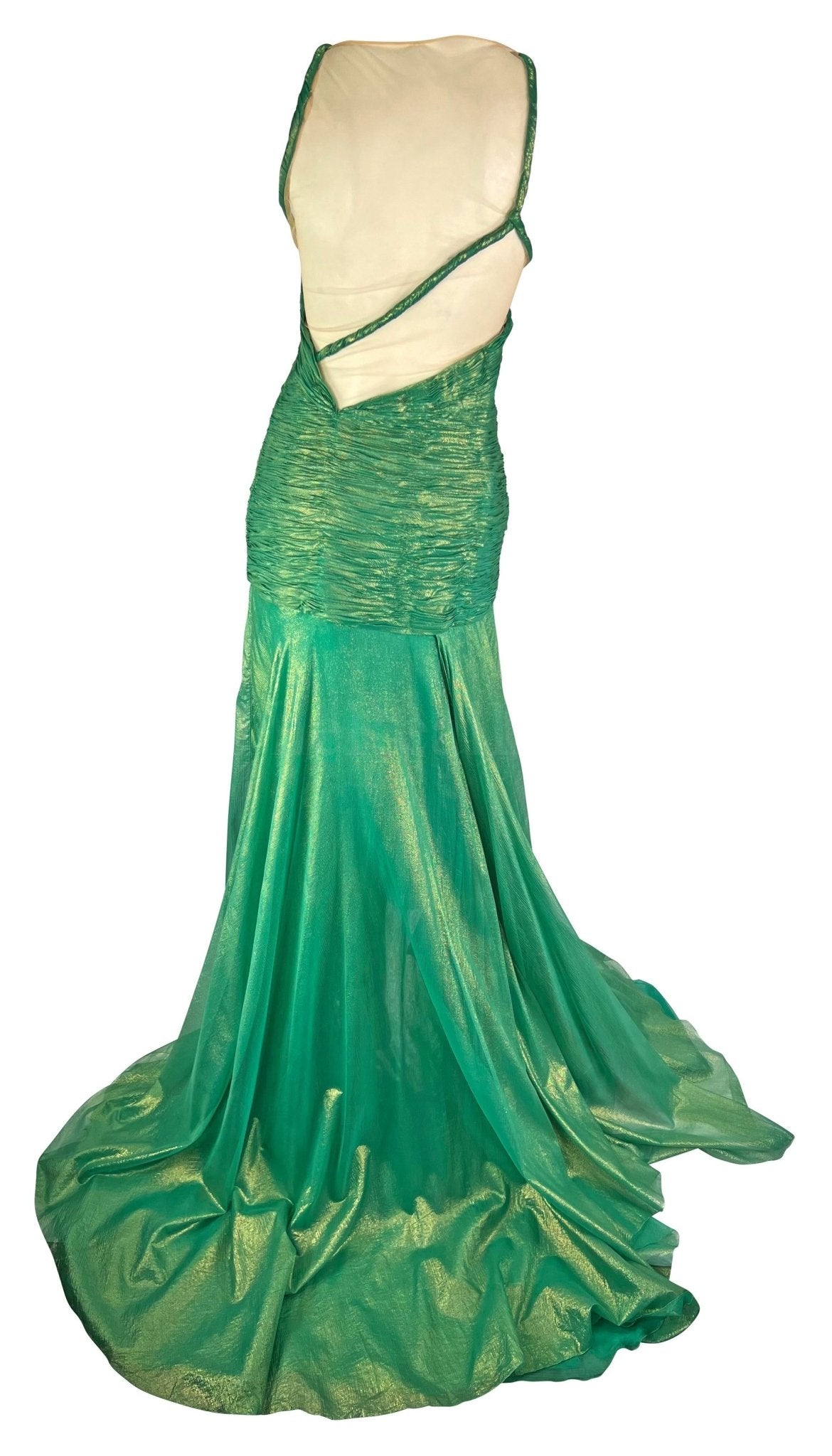 S/S 2004 Atelier Versace by Donatella Metallic Green Halterneck Runway Gown - RealList