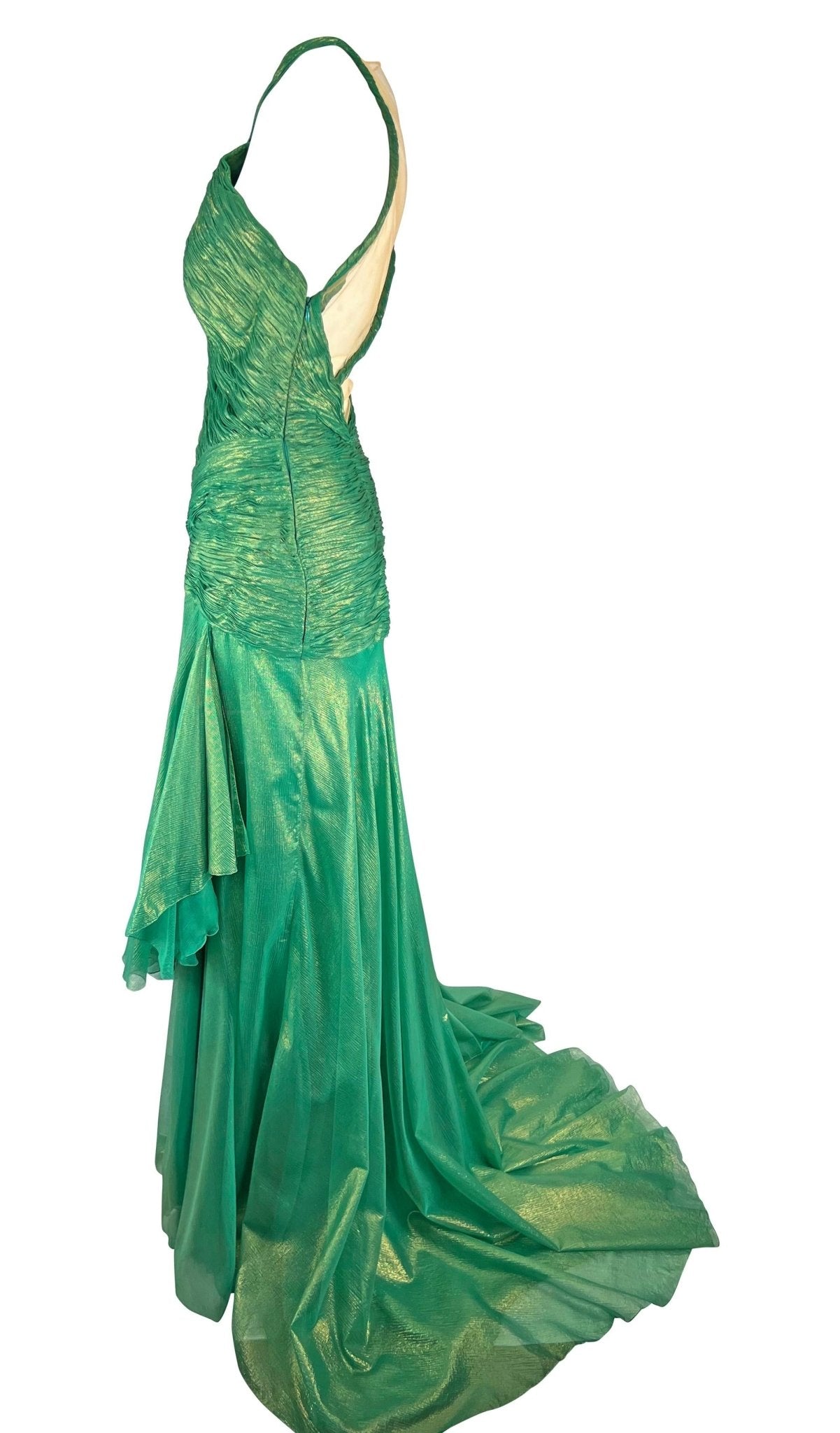 S/S 2004 Atelier Versace by Donatella Metallic Green Halterneck Runway Gown - RealList