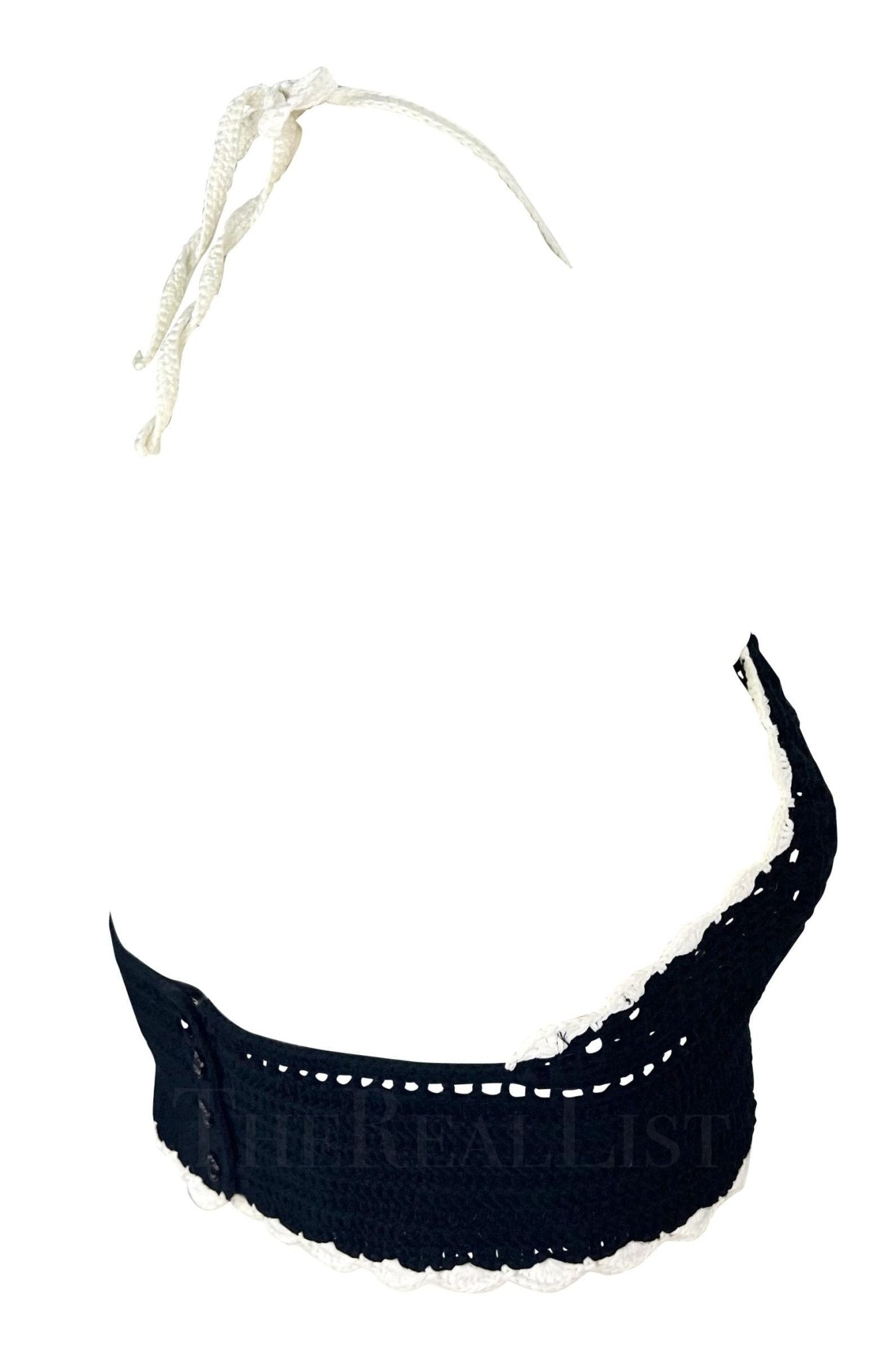 S/S 2004 Chanel by Karl Lagerfeld Black Crochet Halterneck Bralette Top - RealList