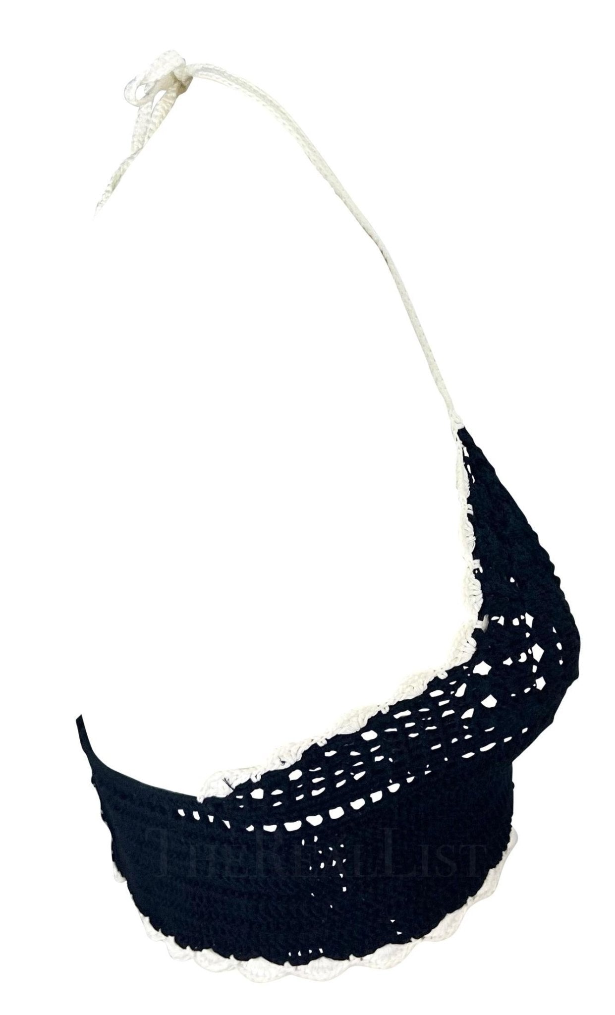 S/S 2004 Chanel by Karl Lagerfeld Black Crochet Halterneck Bralette Top - RealList
