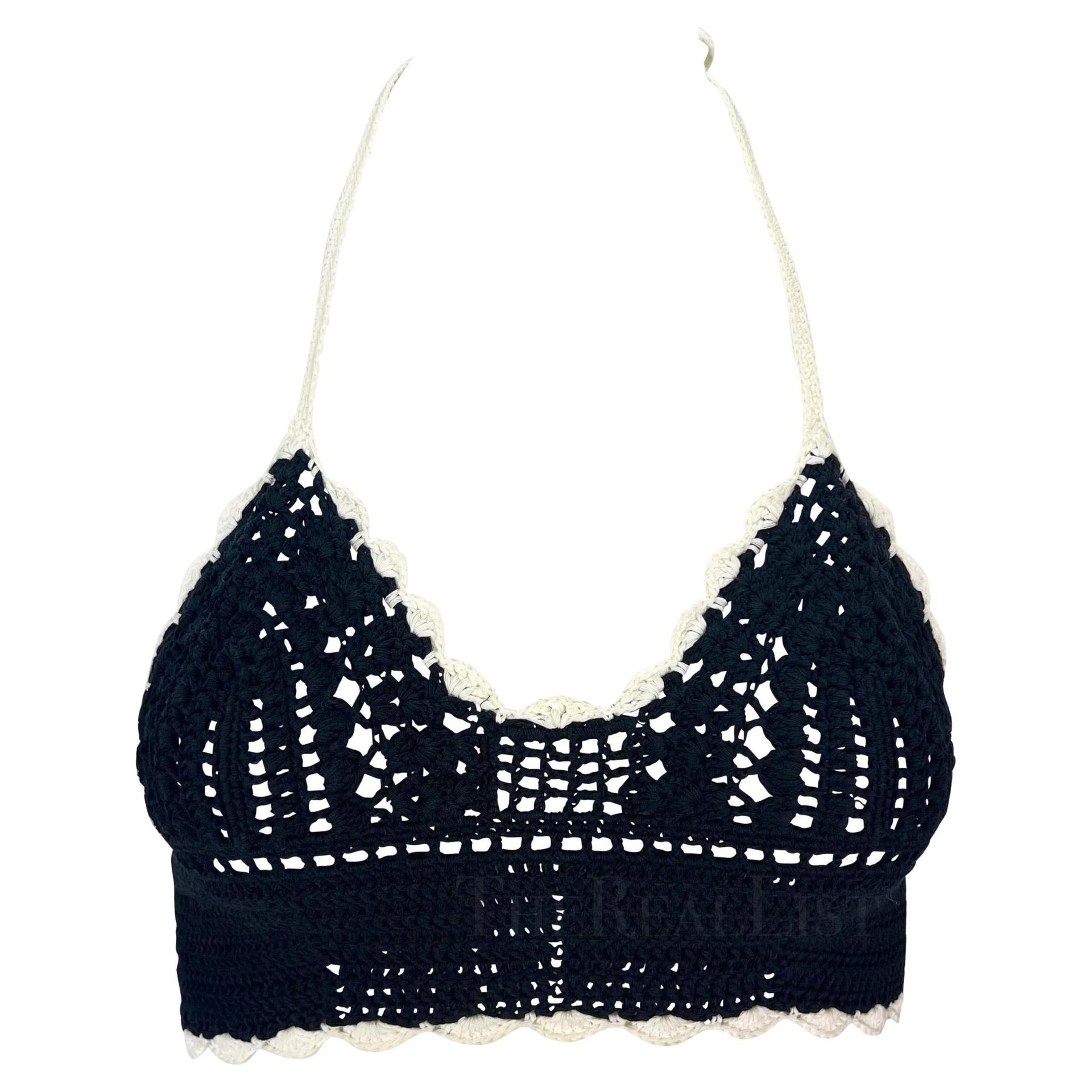 S/S 2004 Chanel by Karl Lagerfeld Black Crochet Halterneck Bralette Top - RealList