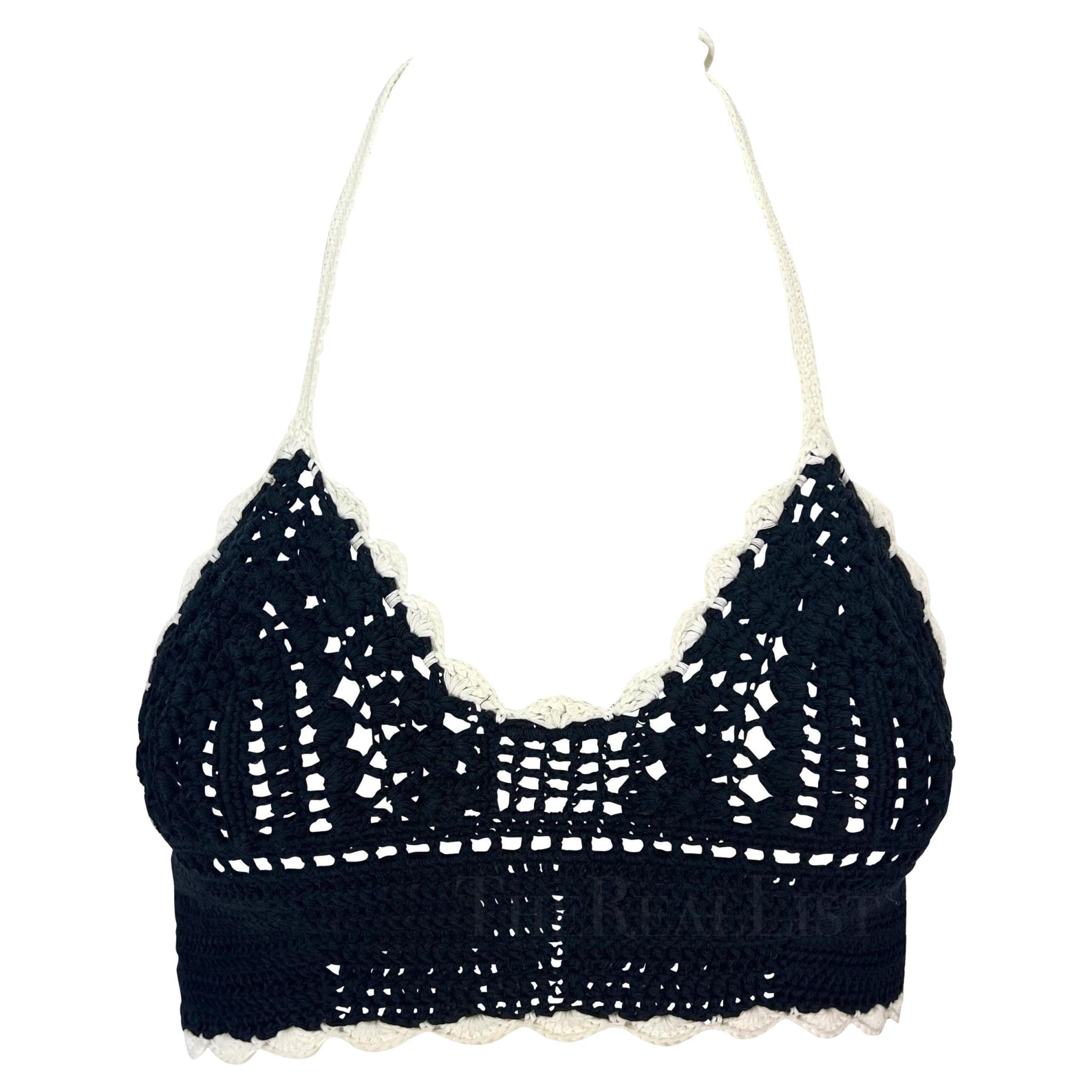 S/S 2004 Chanel by Karl Lagerfeld Black Crochet Halterneck Bralette Top - RealList