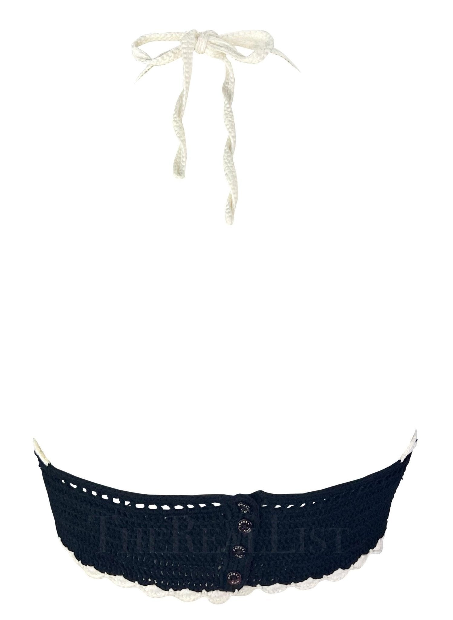 S/S 2004 Chanel by Karl Lagerfeld Black Crochet Halterneck Bralette Top - RealList