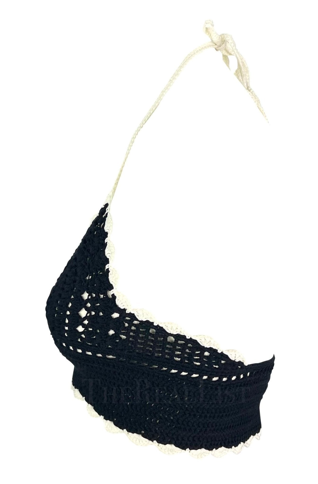 S/S 2004 Chanel by Karl Lagerfeld Black Crochet Halterneck Bralette Top - RealList