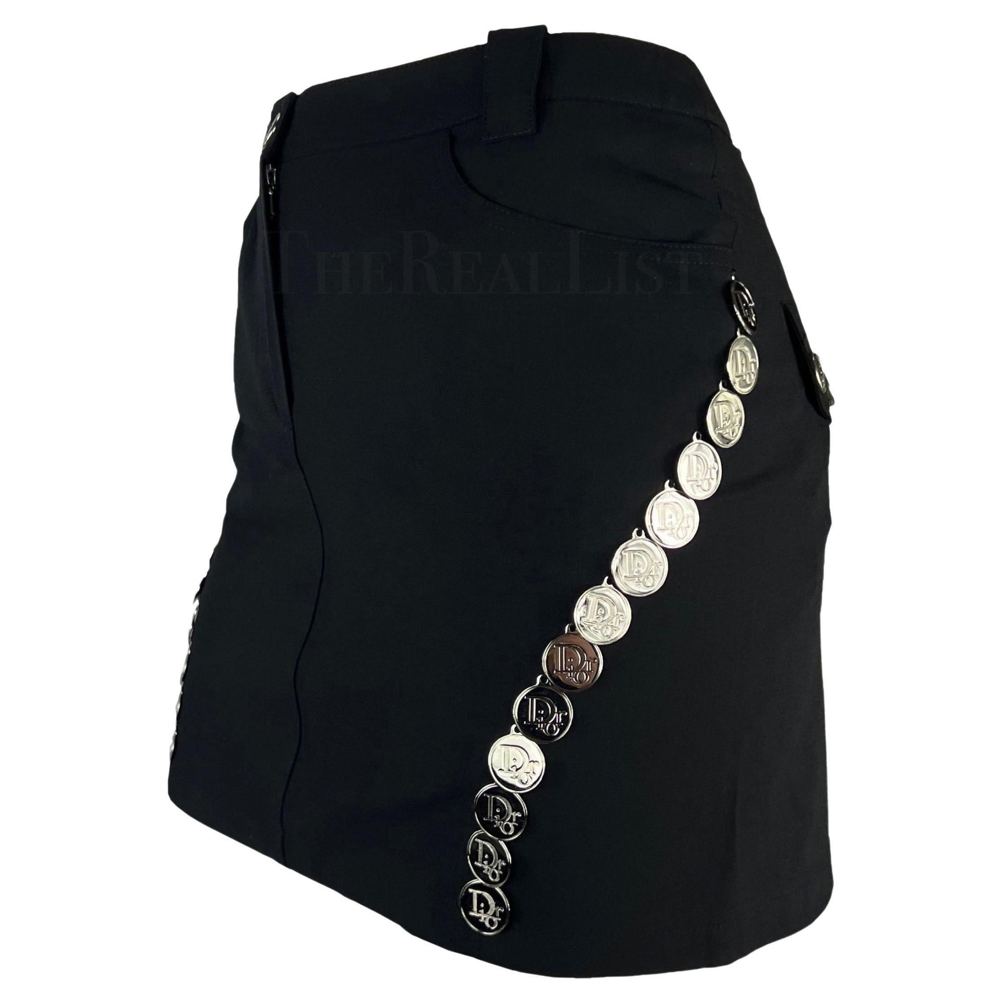 S/S 2004 Christian Dior Black Silver Logo Medallion Mini Skirt - RealList